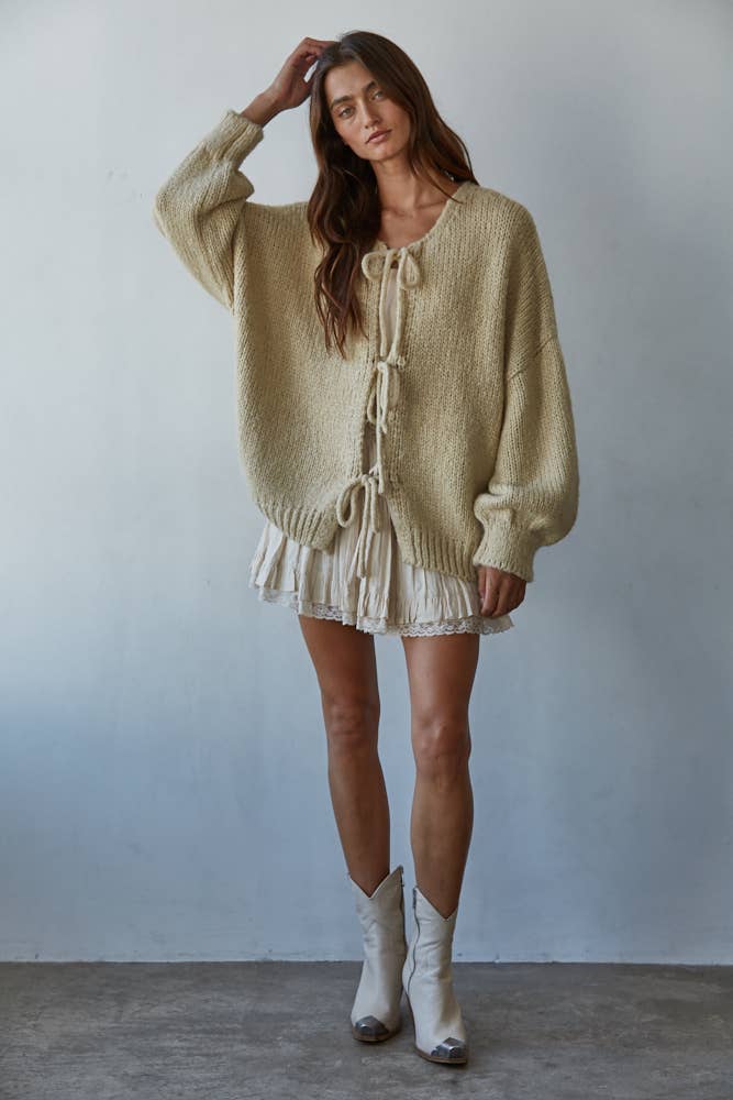 Tie Front Knit Cardigan Sweater