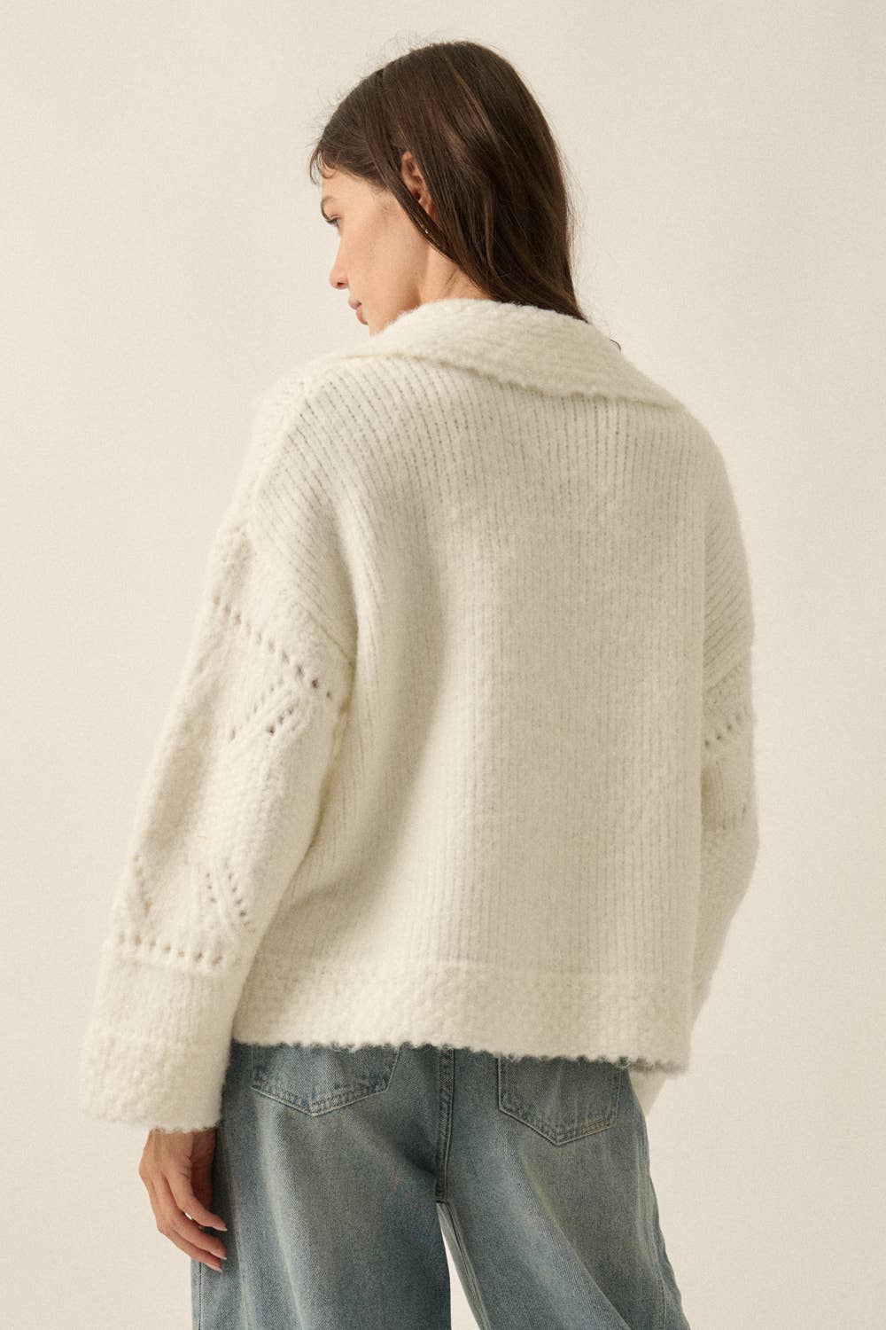 Fuzzy Pointelle Loose-Fit Sweater