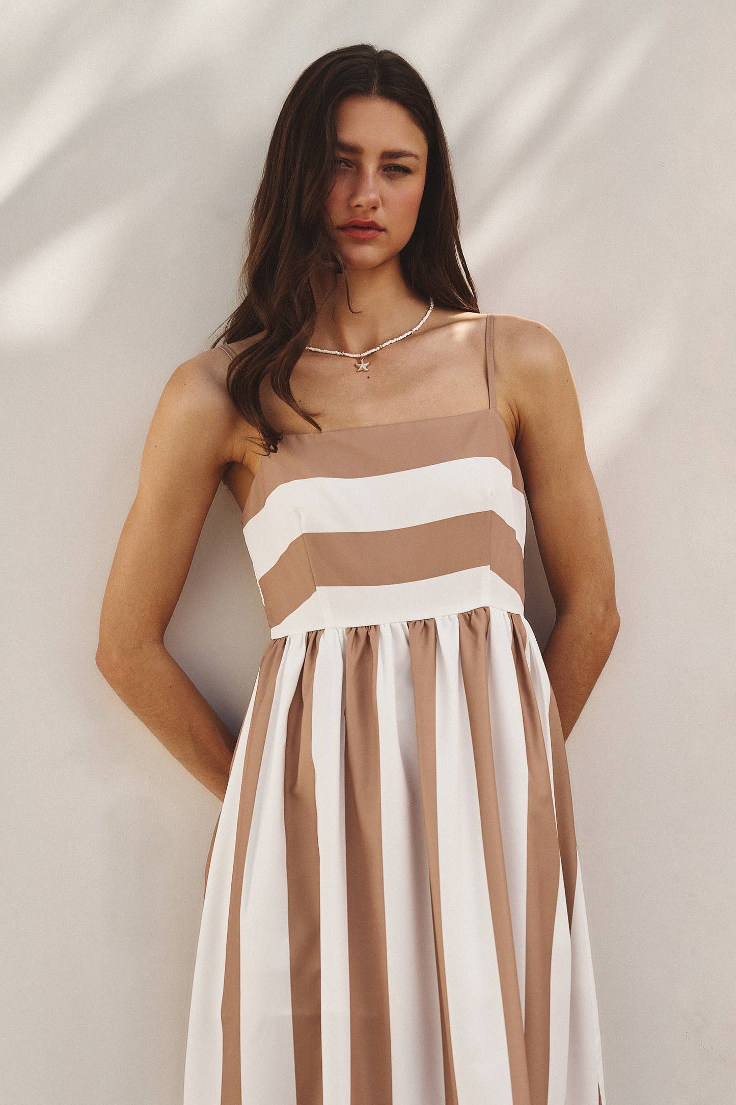 Vertical Stripe Smocked Back Maxi Dress