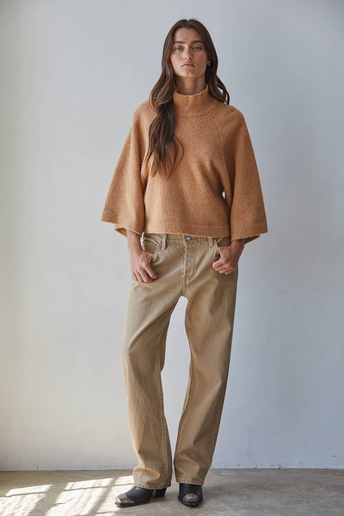 Knit Turtleneck Boxy Pullover Sweater