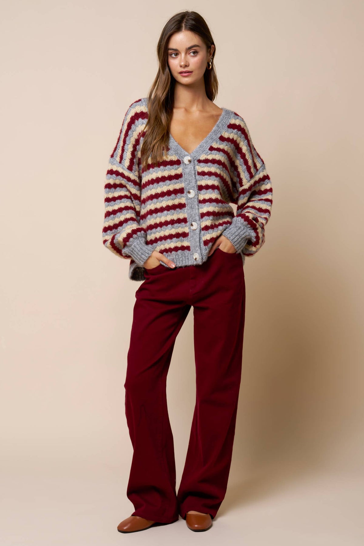 Relaxed Striped Button Down Cardigan