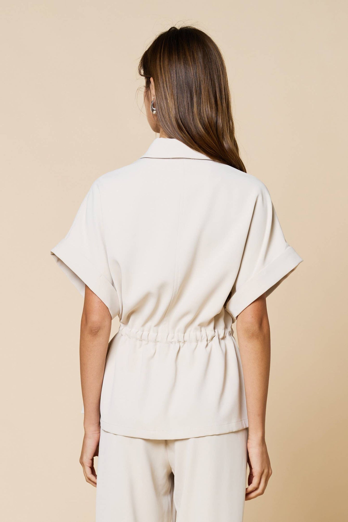 Front Zipper Drawstring Blouse