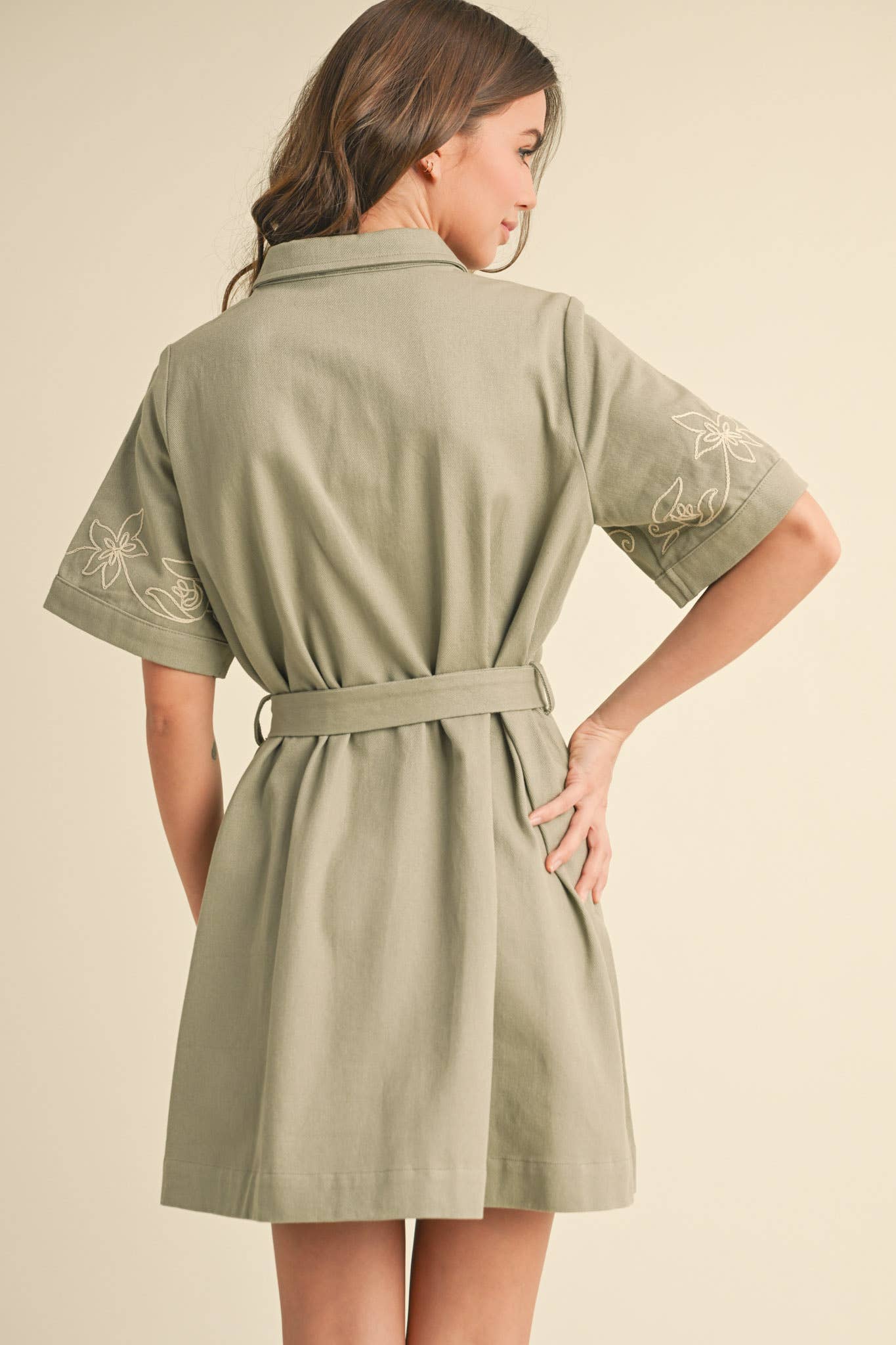 Floral Embroidery Denim Dress