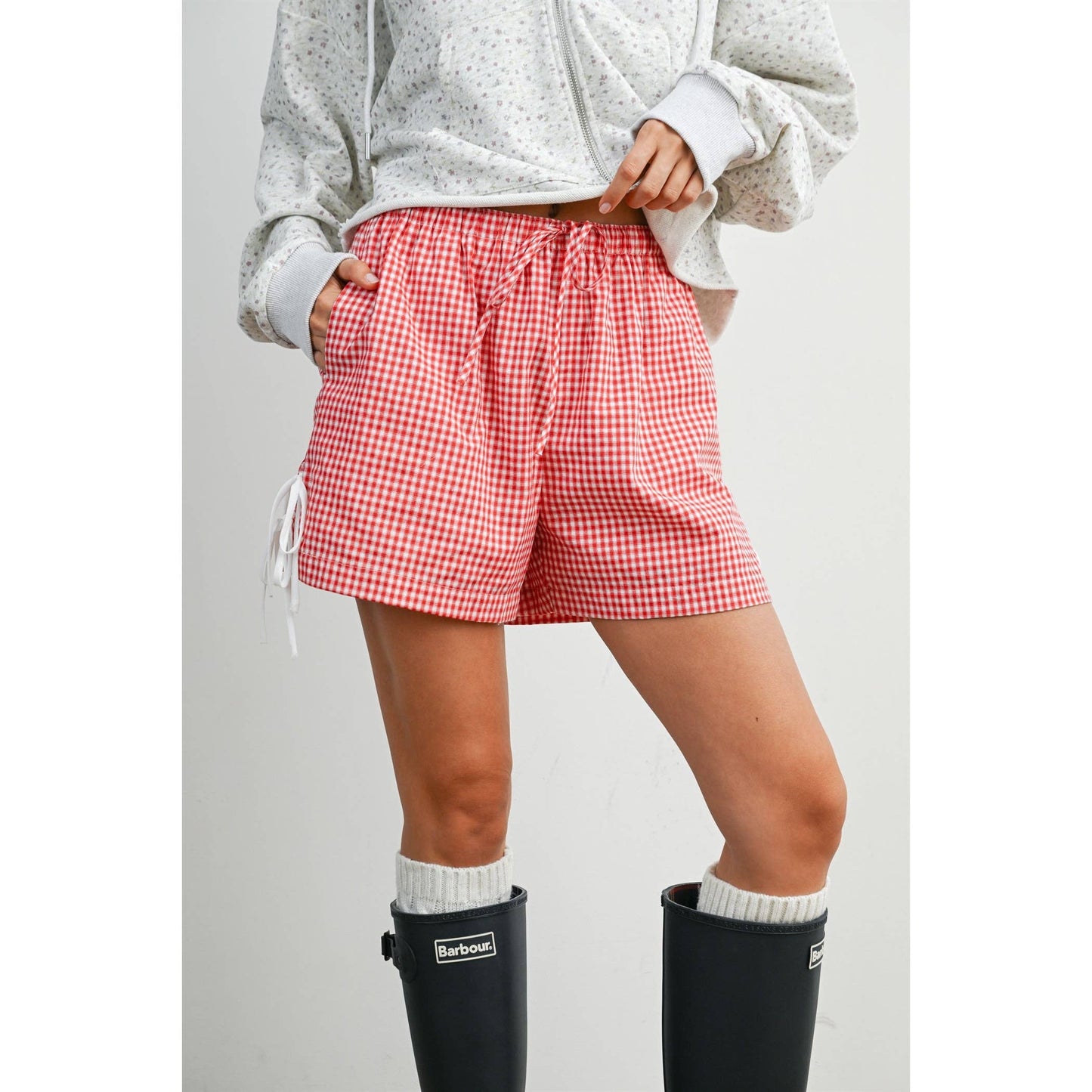 Women's Gingham Tie-Side Shorts- Navy & Red