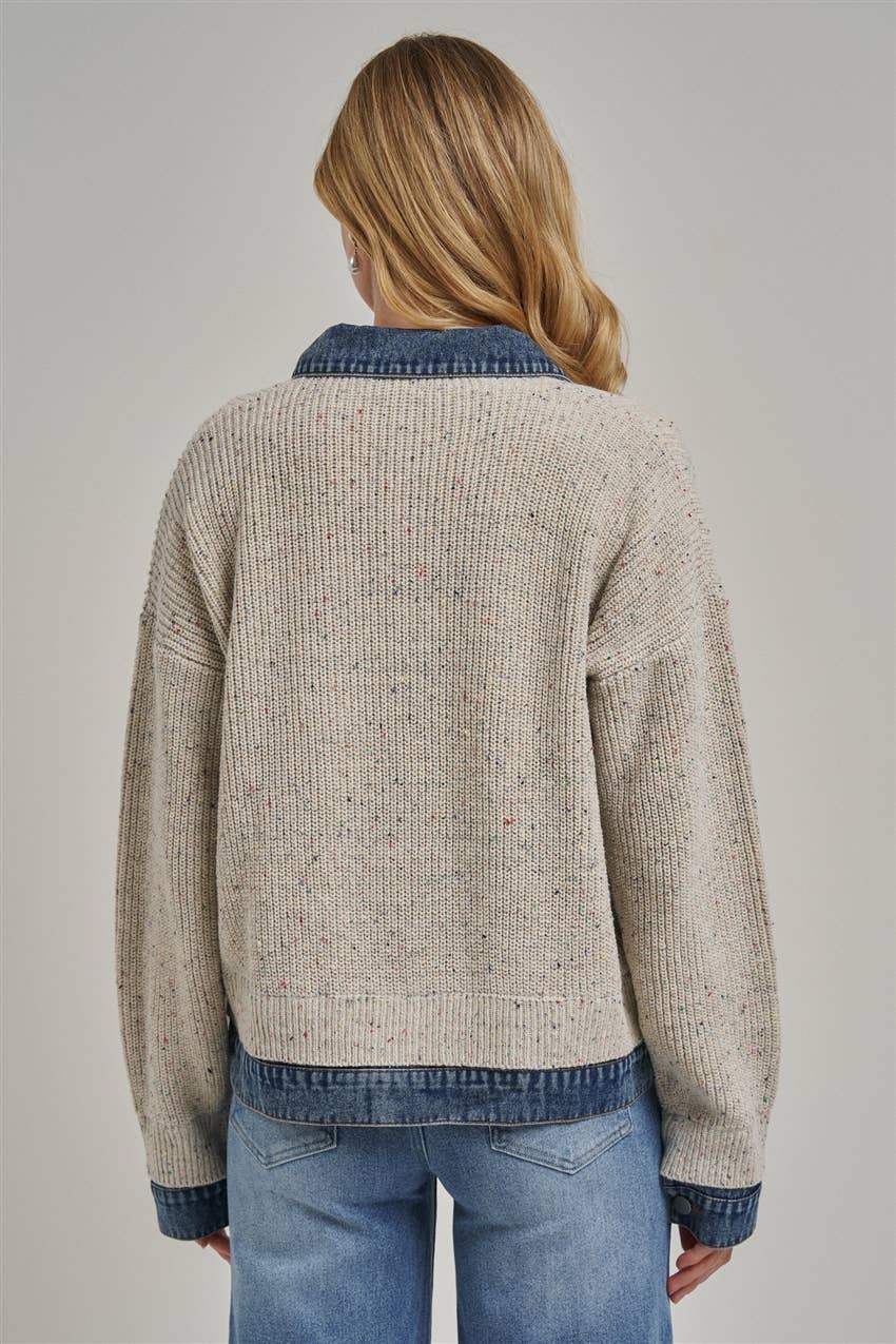 Sweater Jacket with Denim Trim