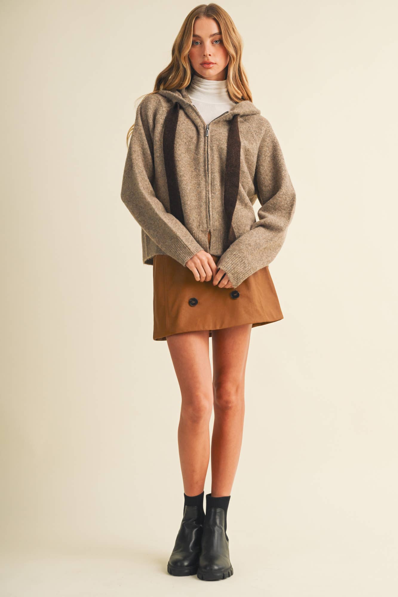 Drawstring Hooded Cardigan