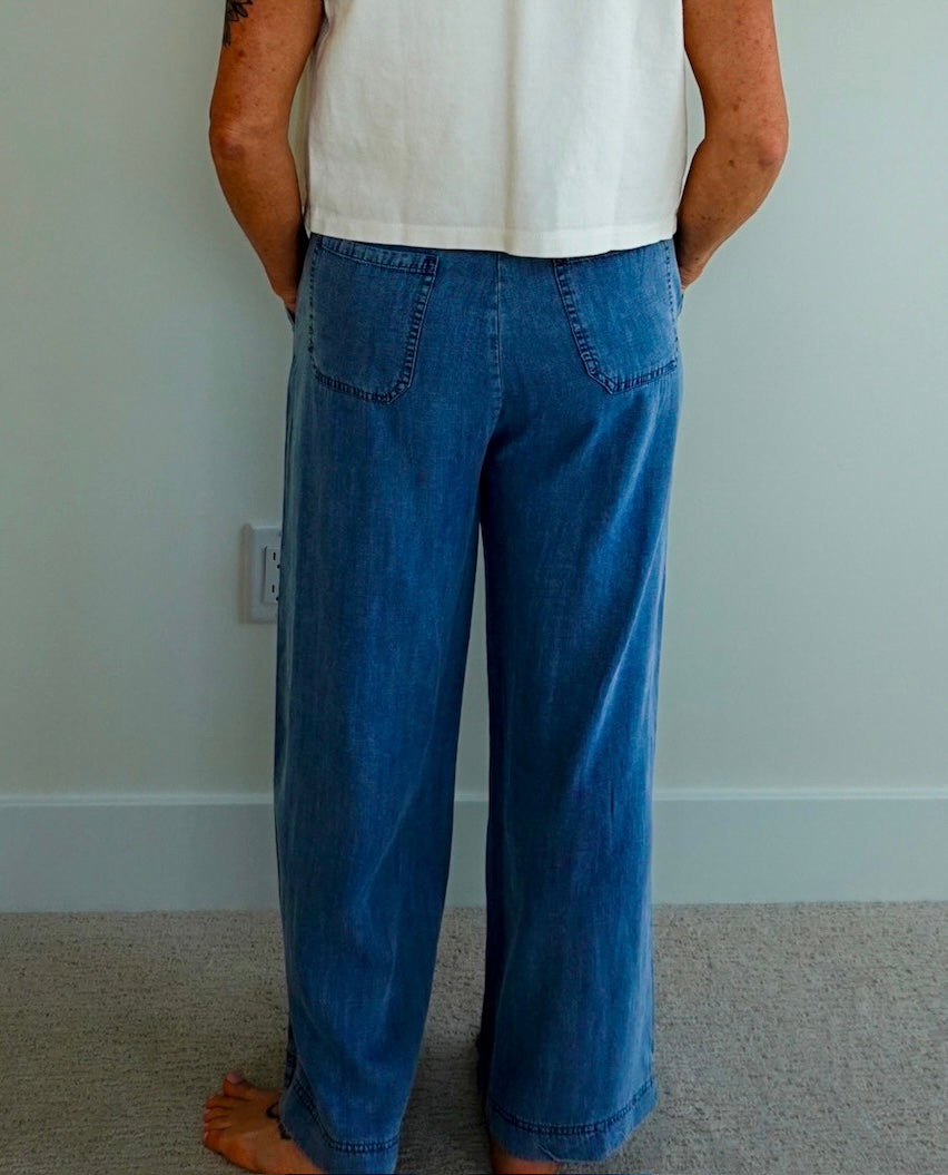 Washed Denim Tencel Pants
