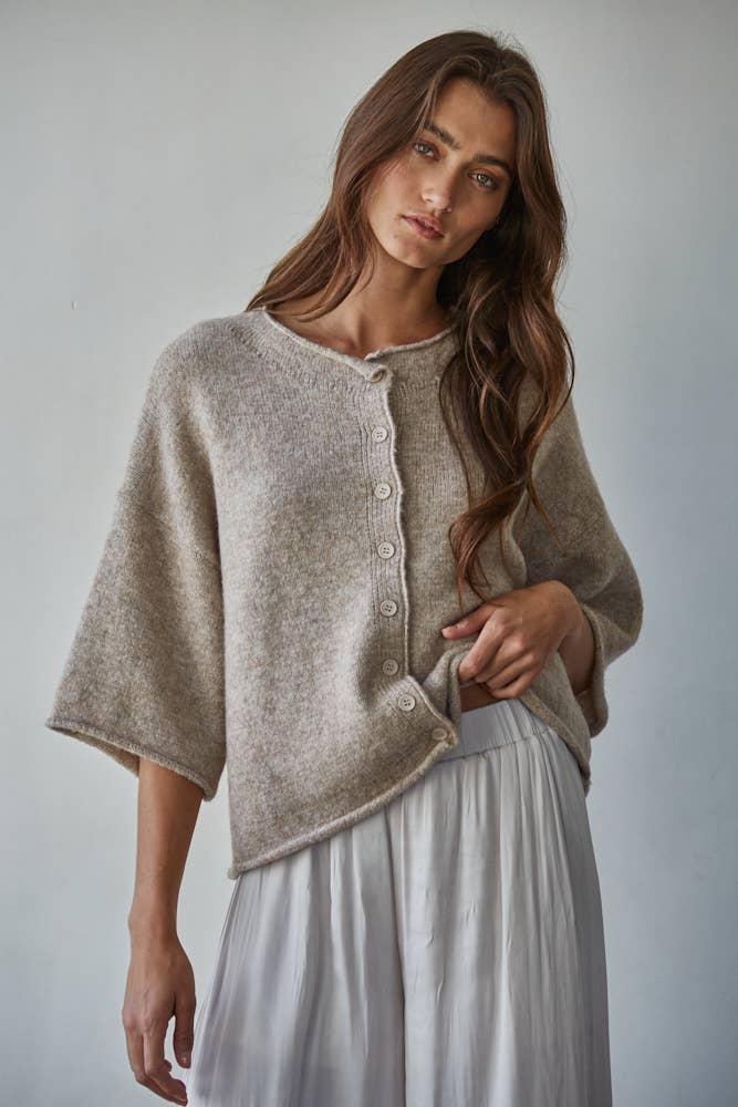 Quarter Sleeve Button Cardigan