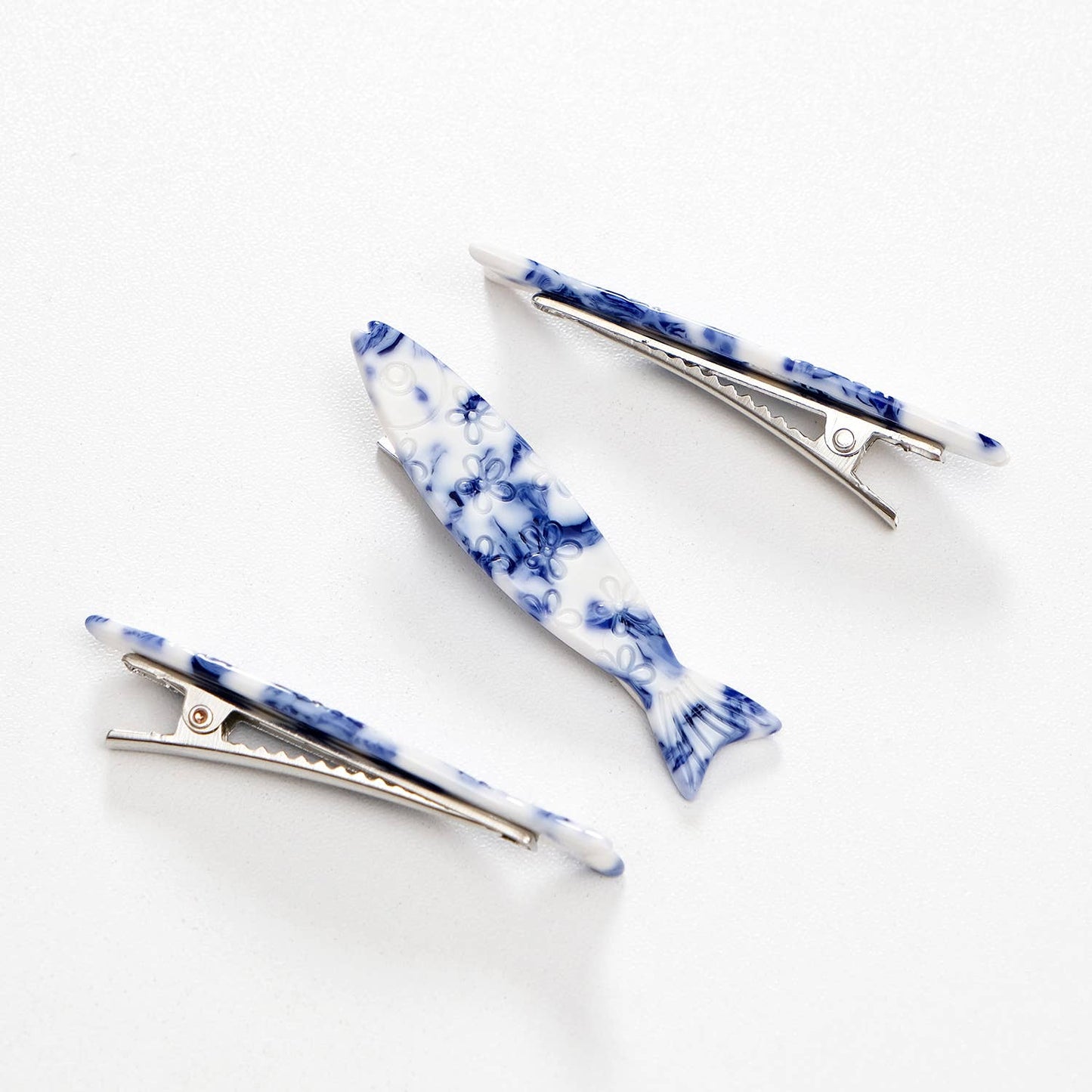 Coastal Blue Floral Sardine Fish Barrette Hair Clip (package of 1)