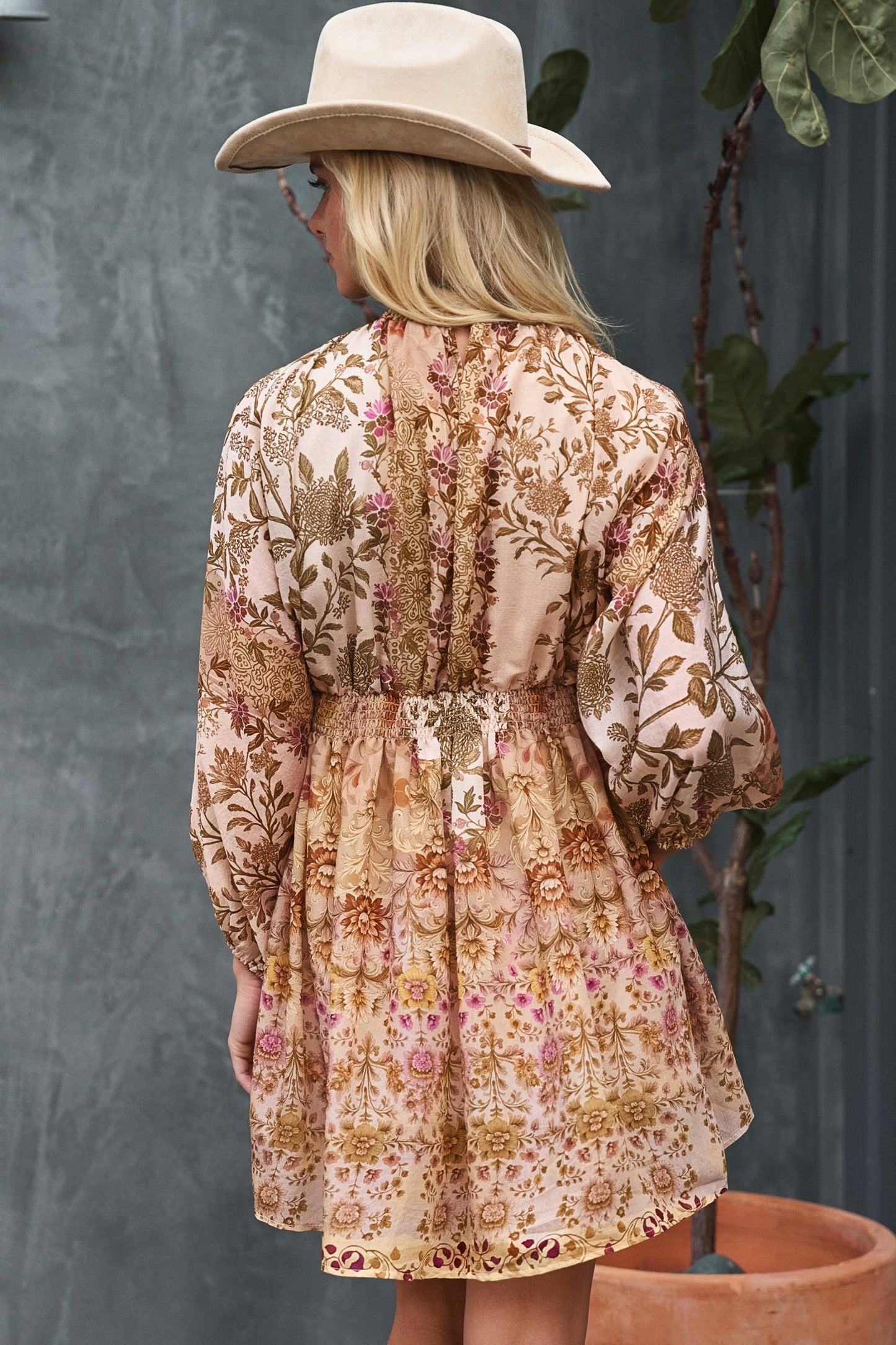 Mixed-Print Boho Smocked Waist Mini Dress