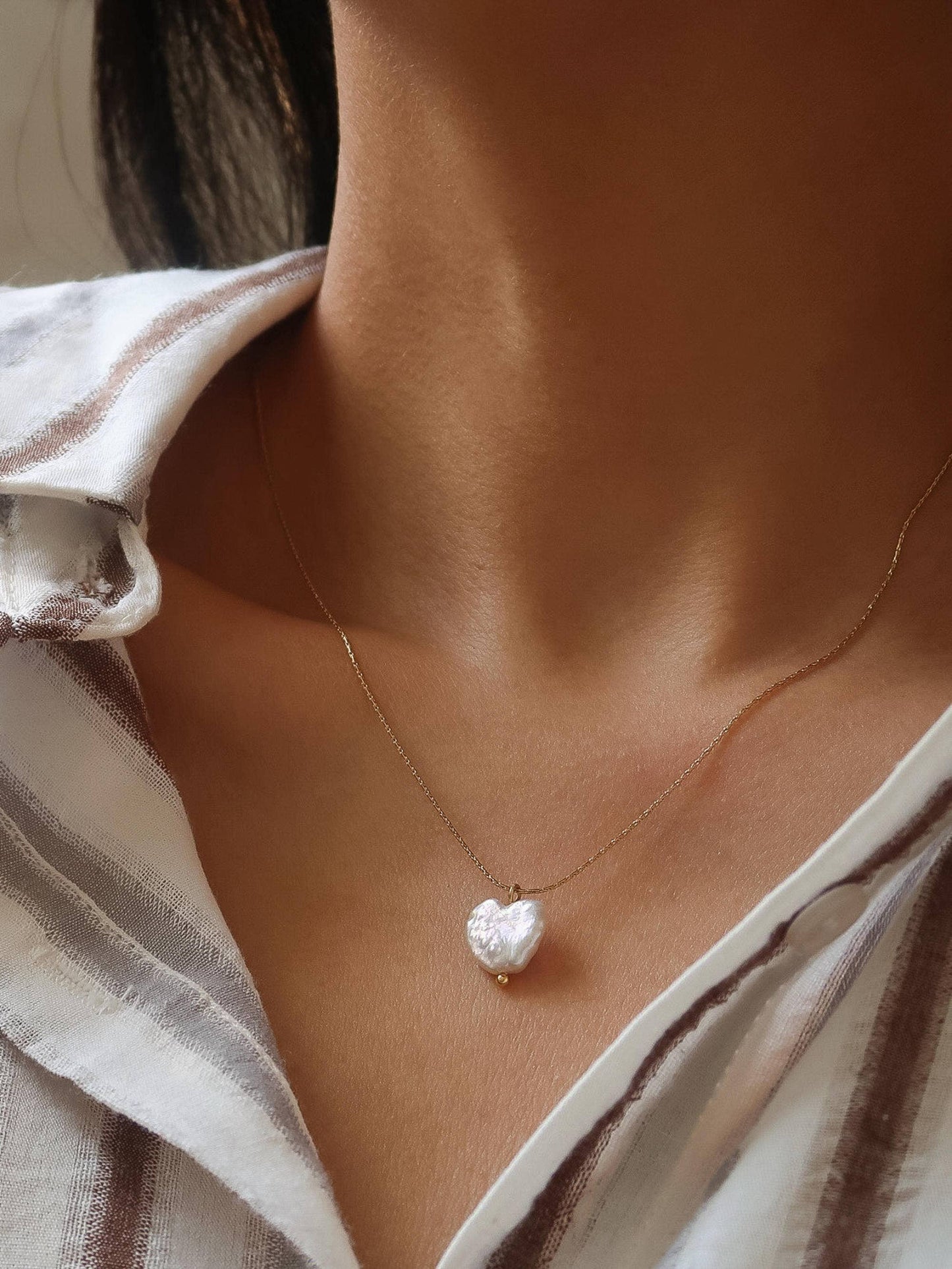 18K Gold Non-Tarnish Freshwater Pearl Heart Necklace