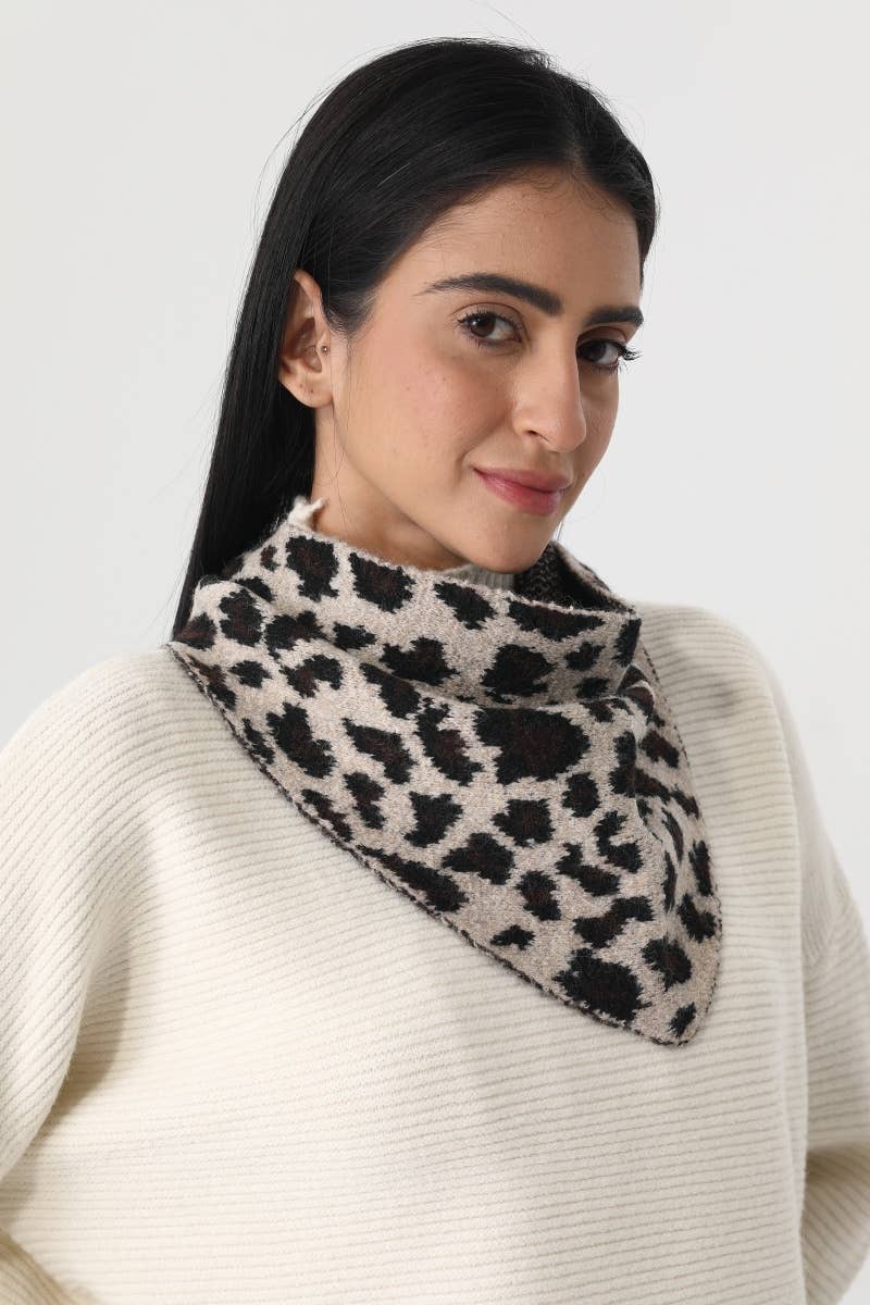 Leopard Print Knit Triangle Scarf