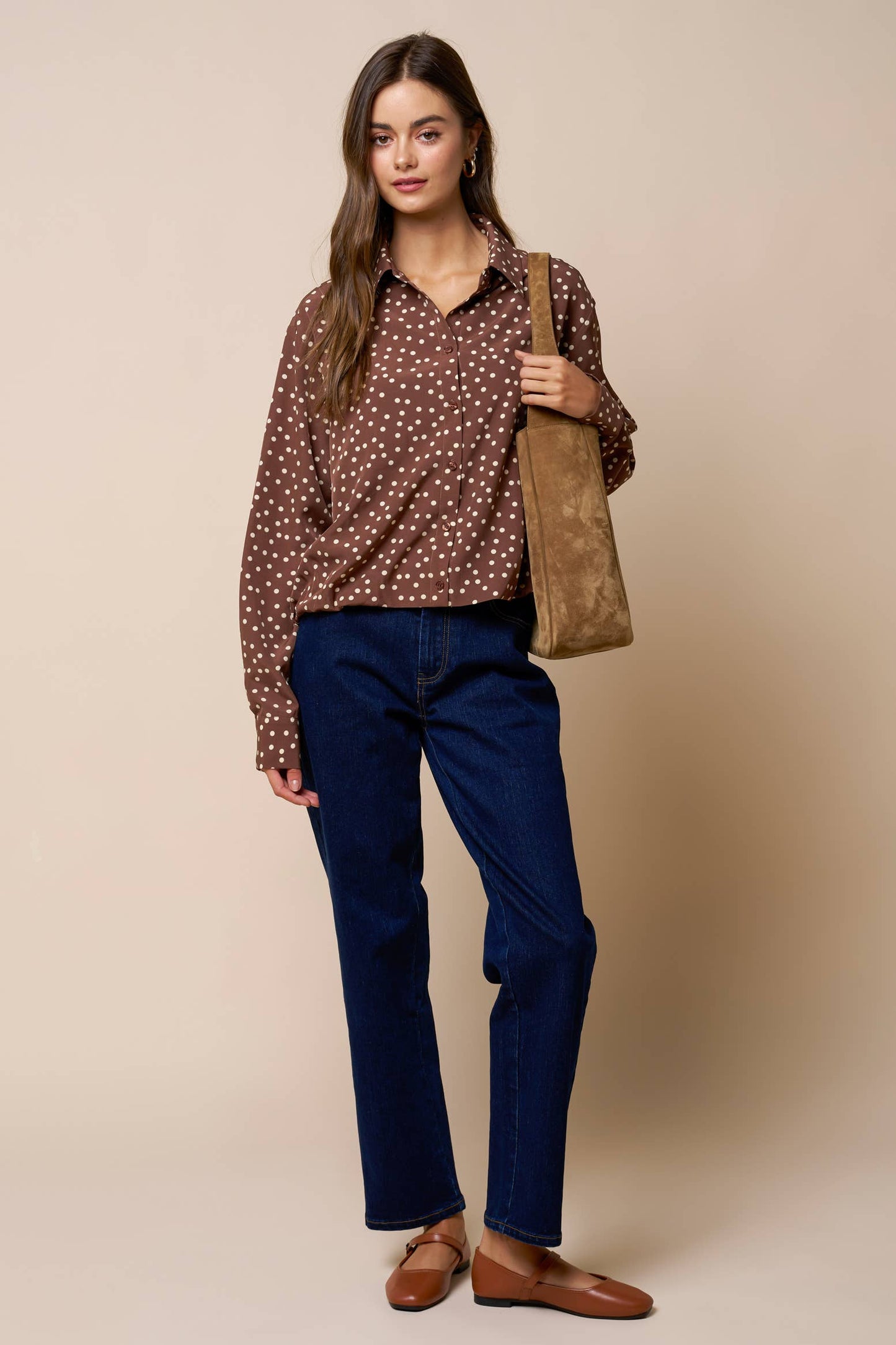 Collared Polka Dot Button Down Blouse