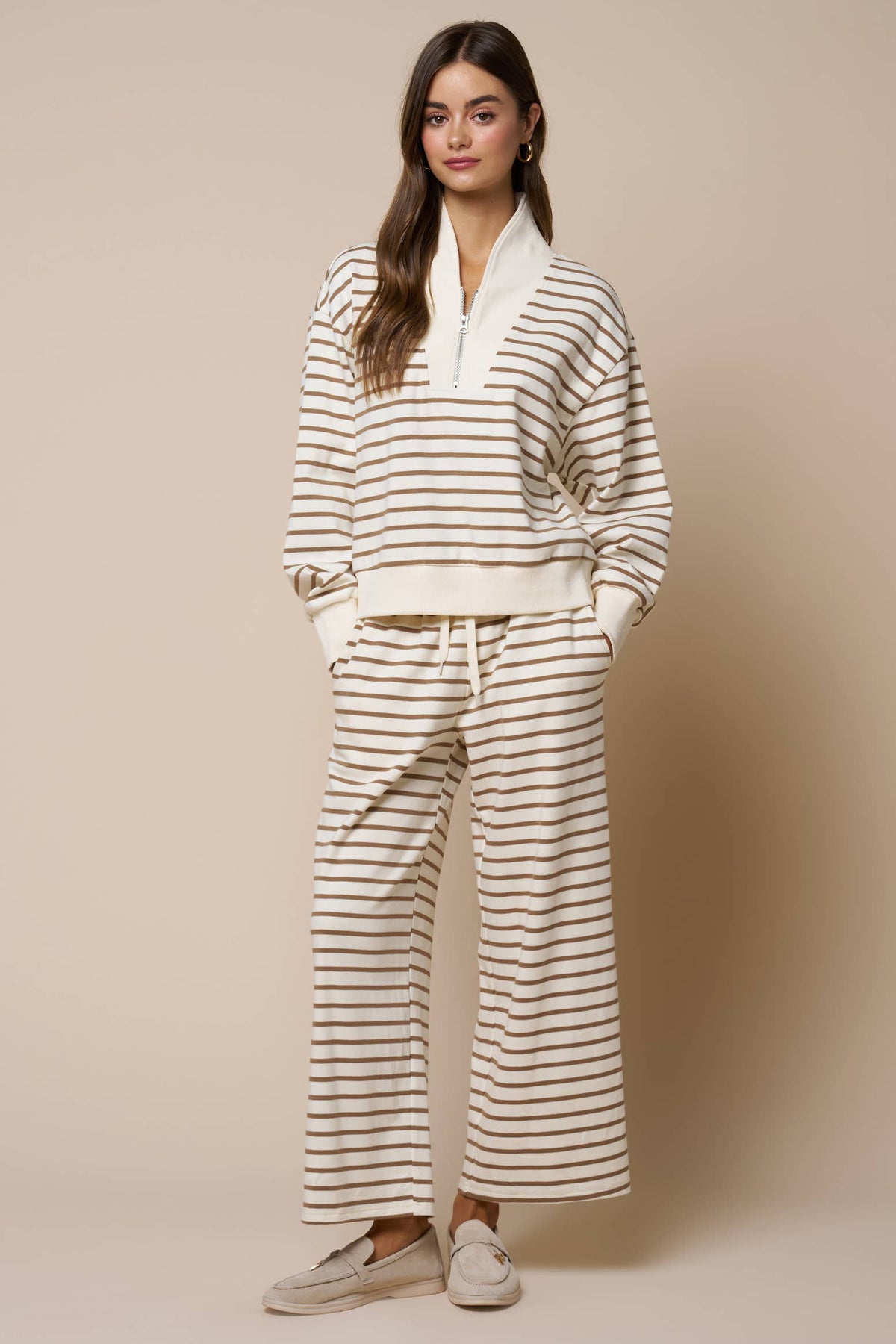Striped Drawstring Wide Leg Knit Pants