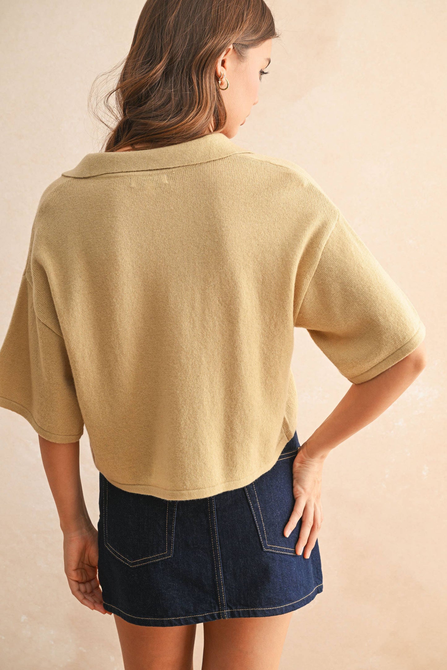 V-Neck Collard Crop Knit Polo
