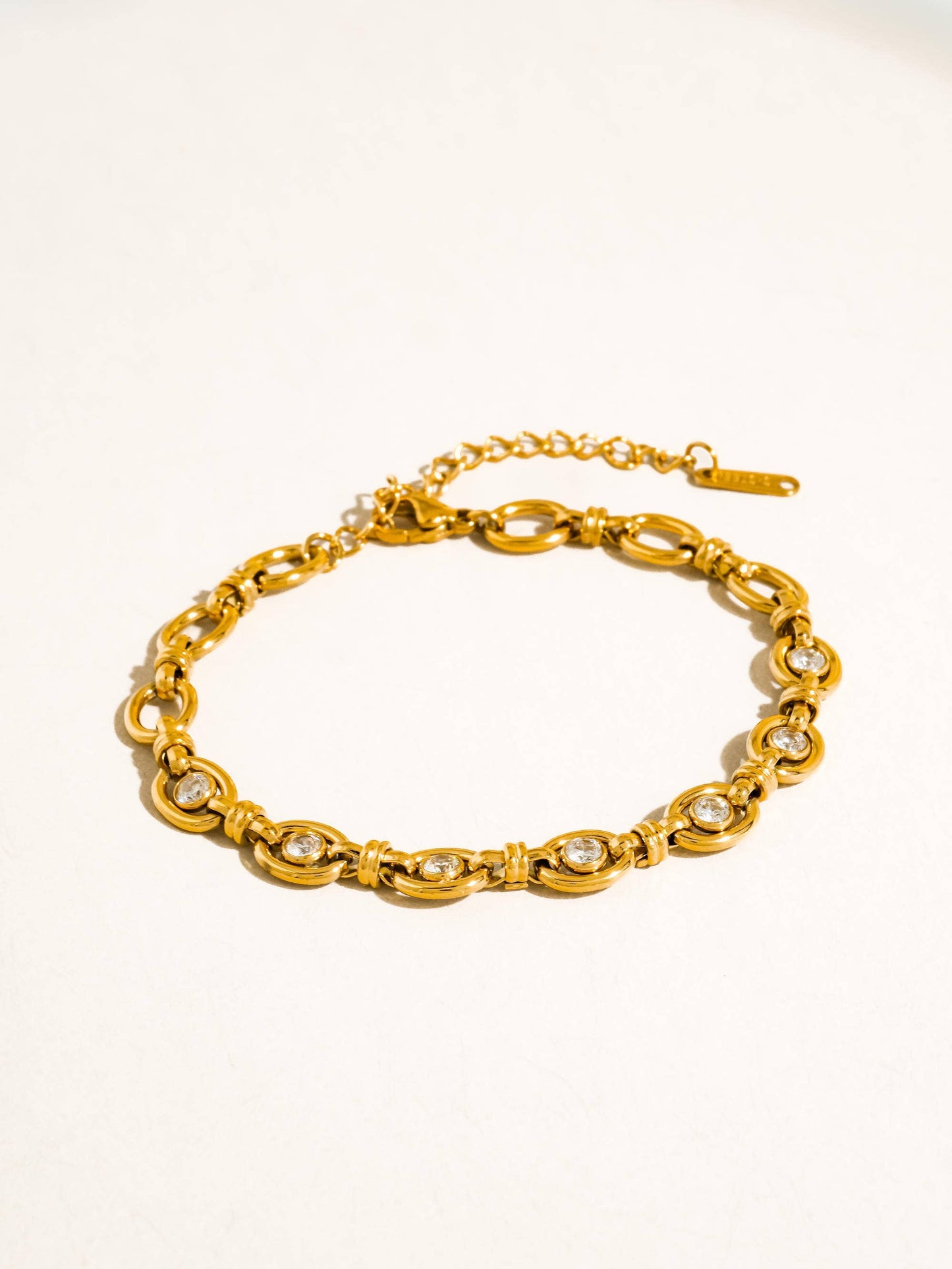 Xenon 18K Gold Non-Tarnish CZ Circle Link Bracelet