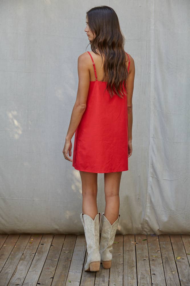 Woven Cotton Linen Polyester Sleeveless Mini