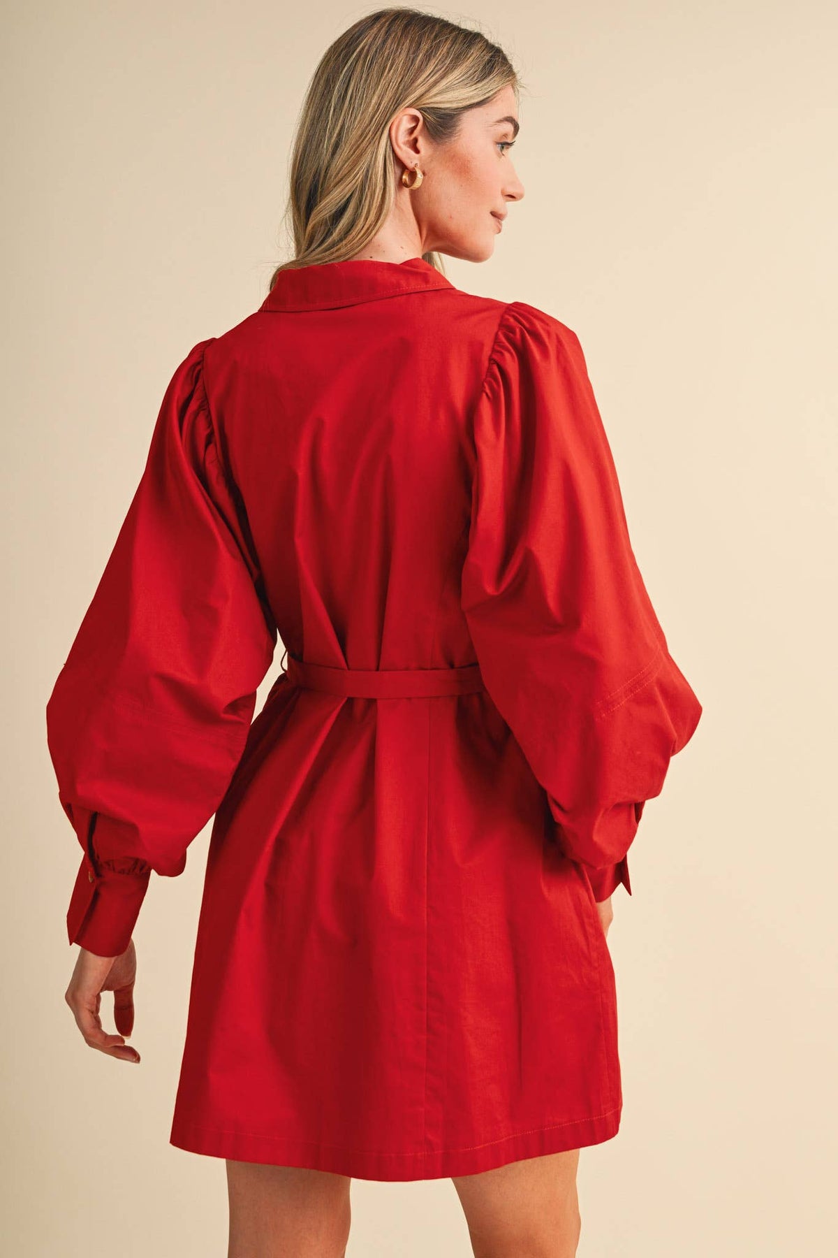 Button Down Belted Mini Dress- Off White or Red