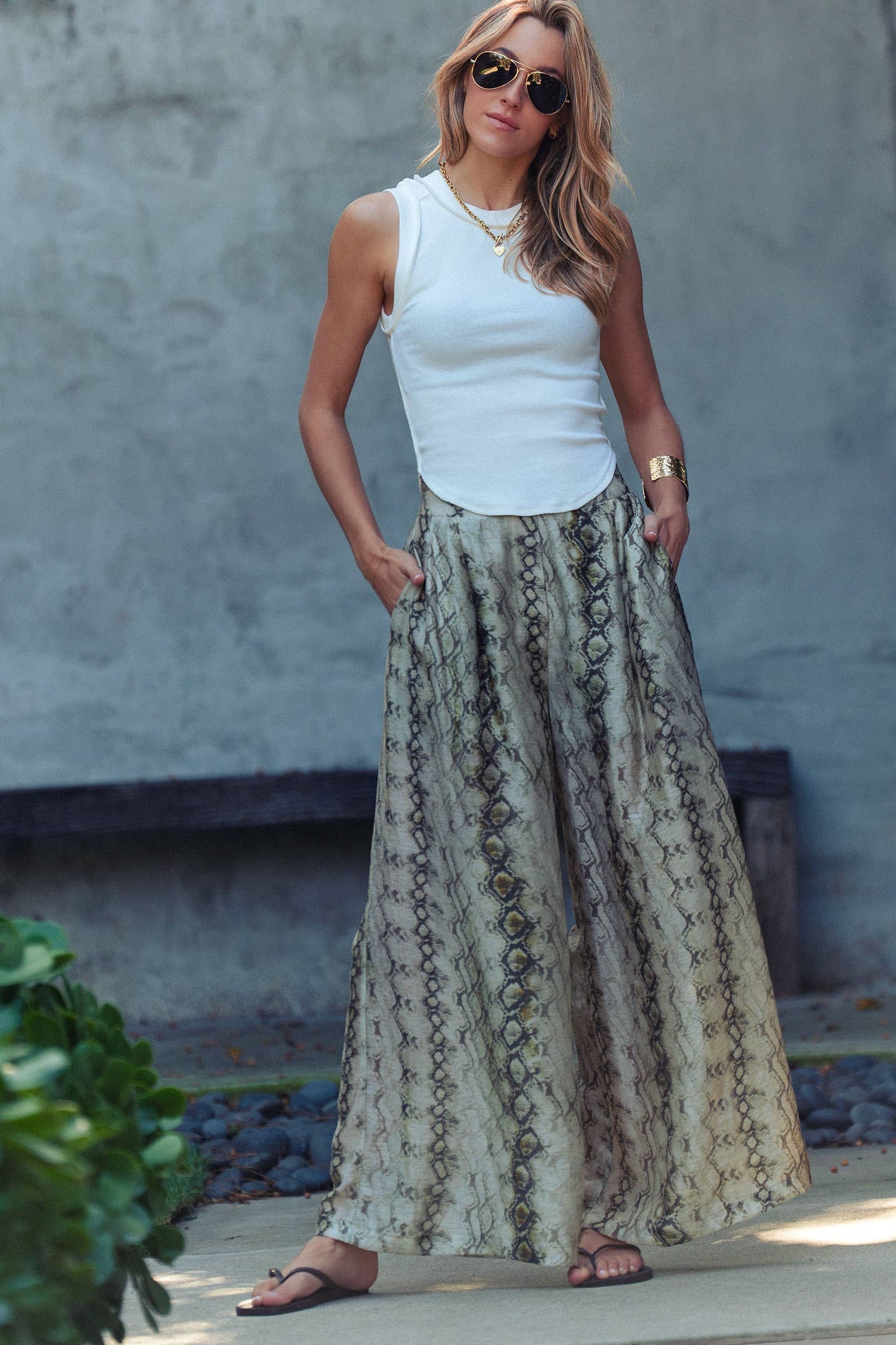 Snake Print Wide Leg Pants