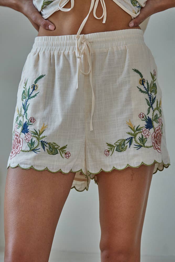 Woven Cotton Embroidered Shorts