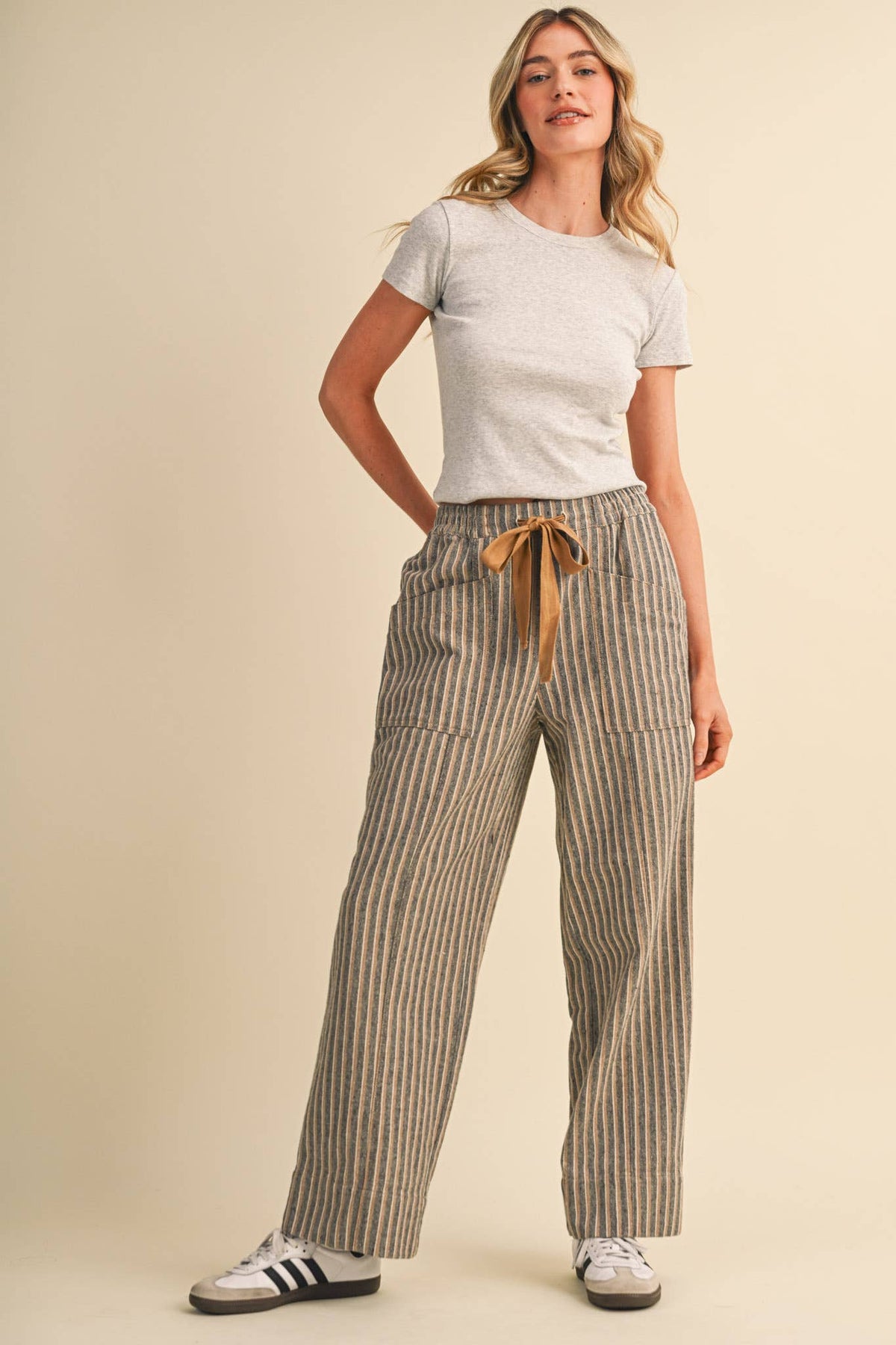 Striped Wide Leg Drawstring Pants