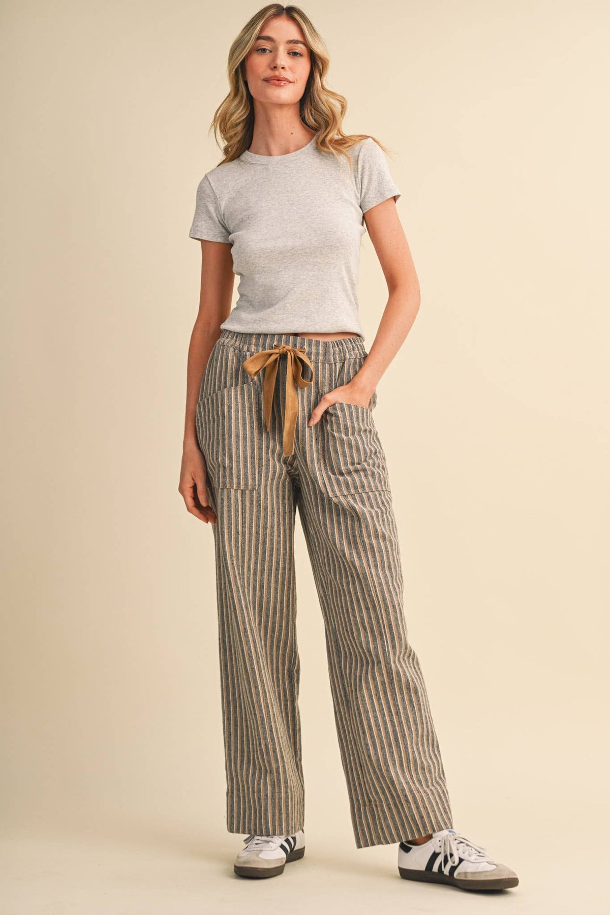 Striped Wide Leg Drawstring Pants