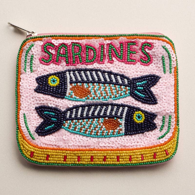 Hand-Beaded & Sequined “Sardine Tin” Coin Zip Pouch