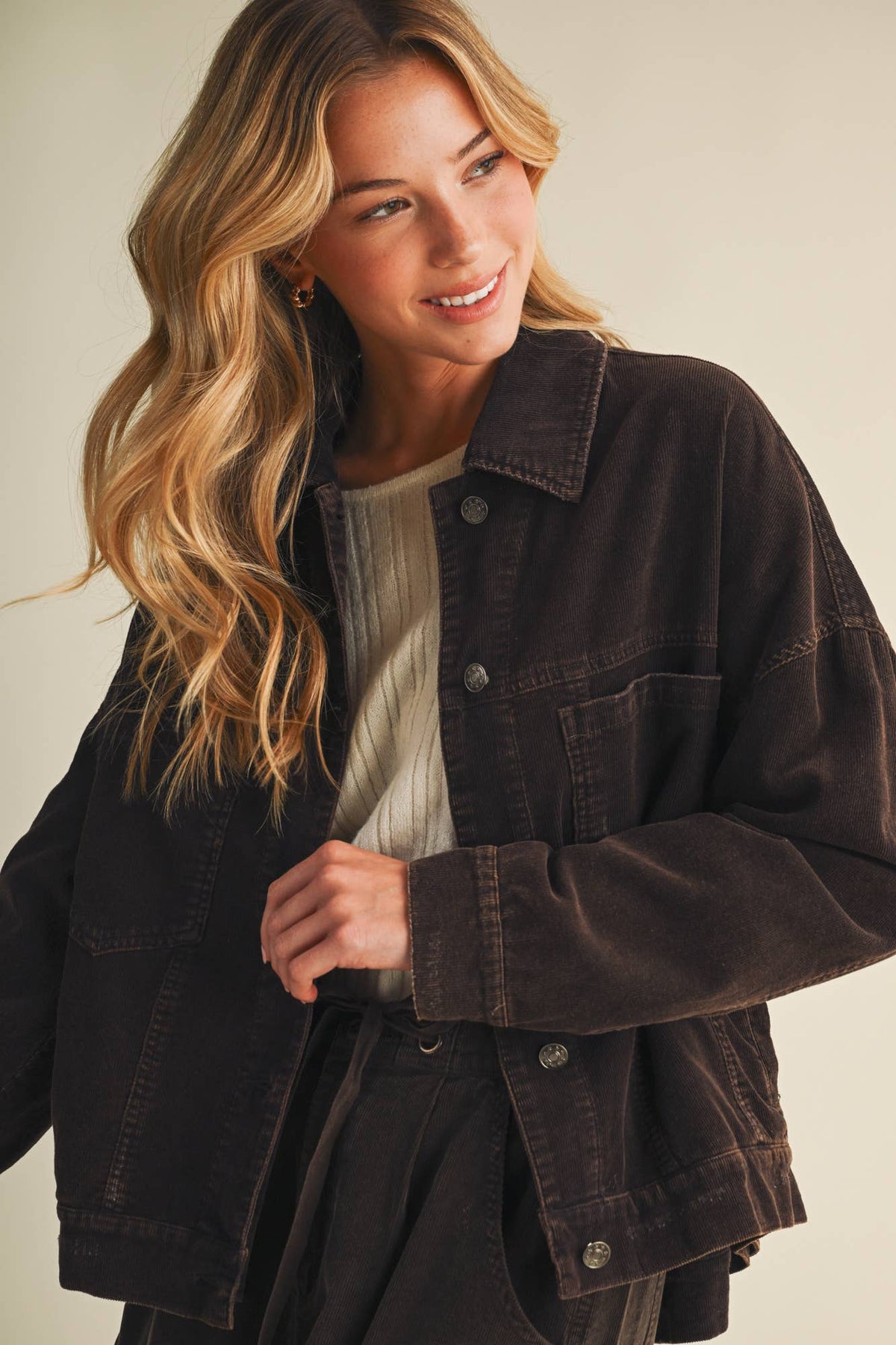 Wide-Wale Corduroy Dropped Shoulder Jacket- Biscuit or Espresso