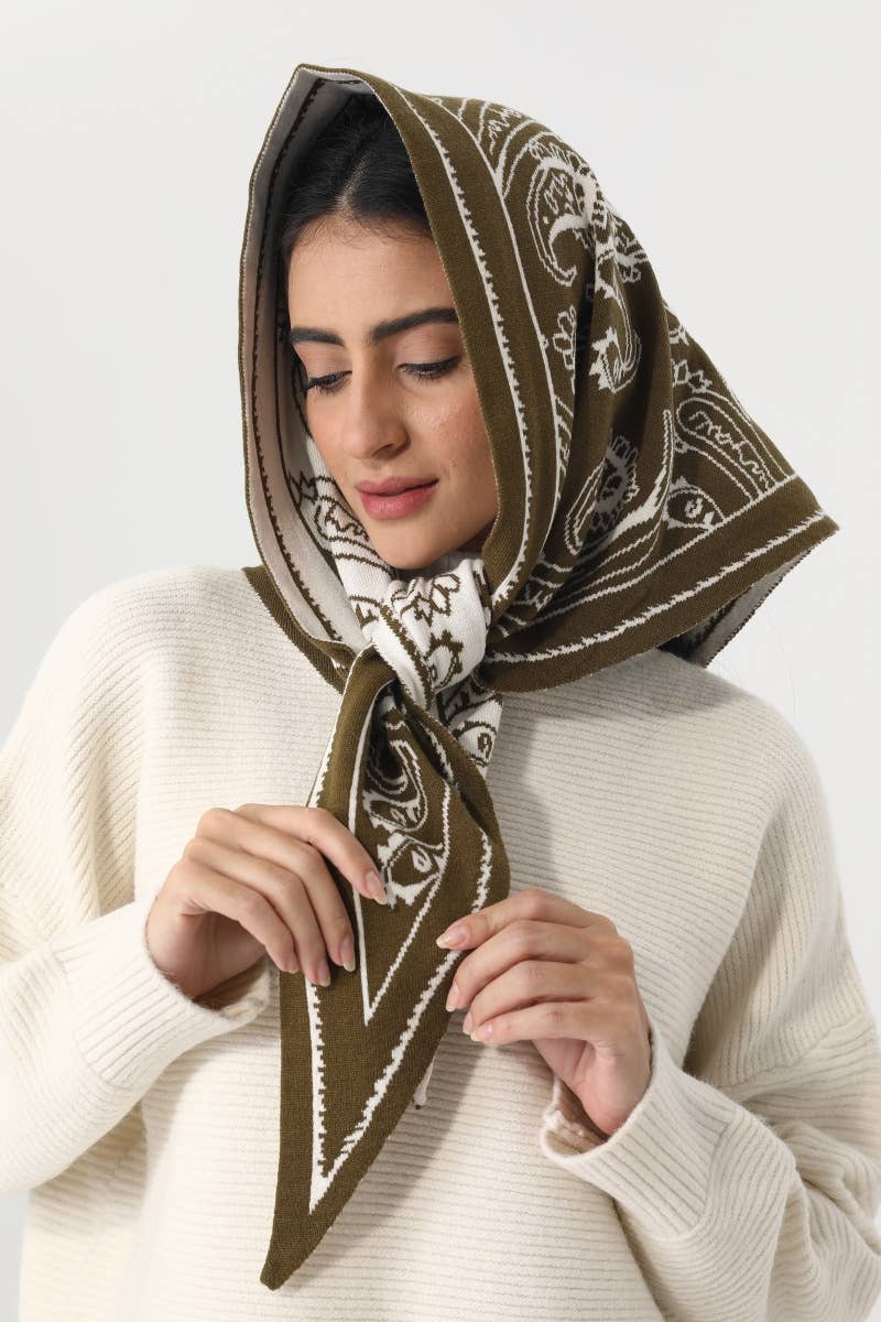 Paisley Knit Triangle Scarf- Burgundy, Olive, Black, Mocha