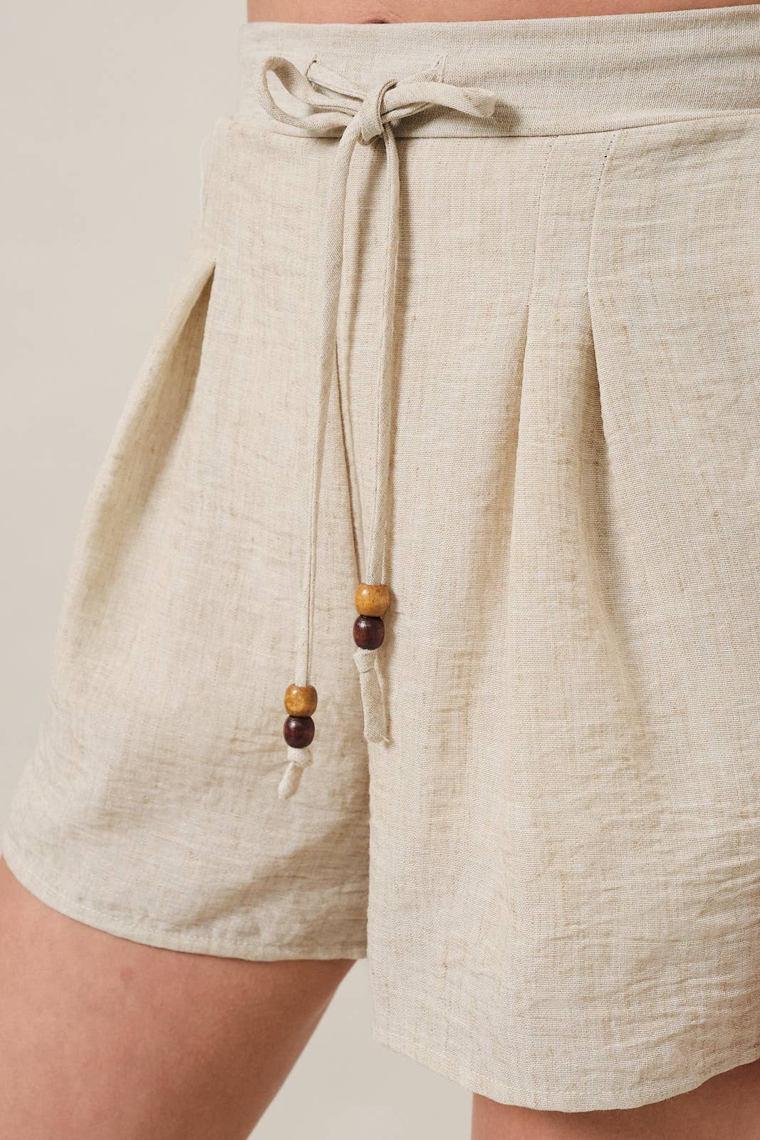 Pleated Drawstring Linen Shorts