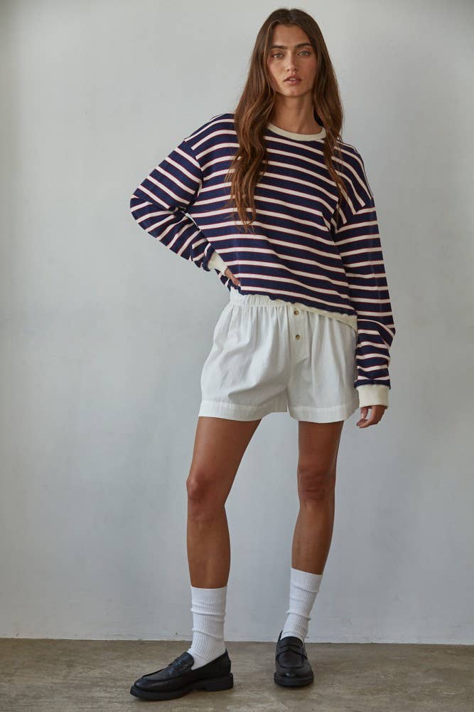 Woven Cotton Button Down Waist Banded Shorts