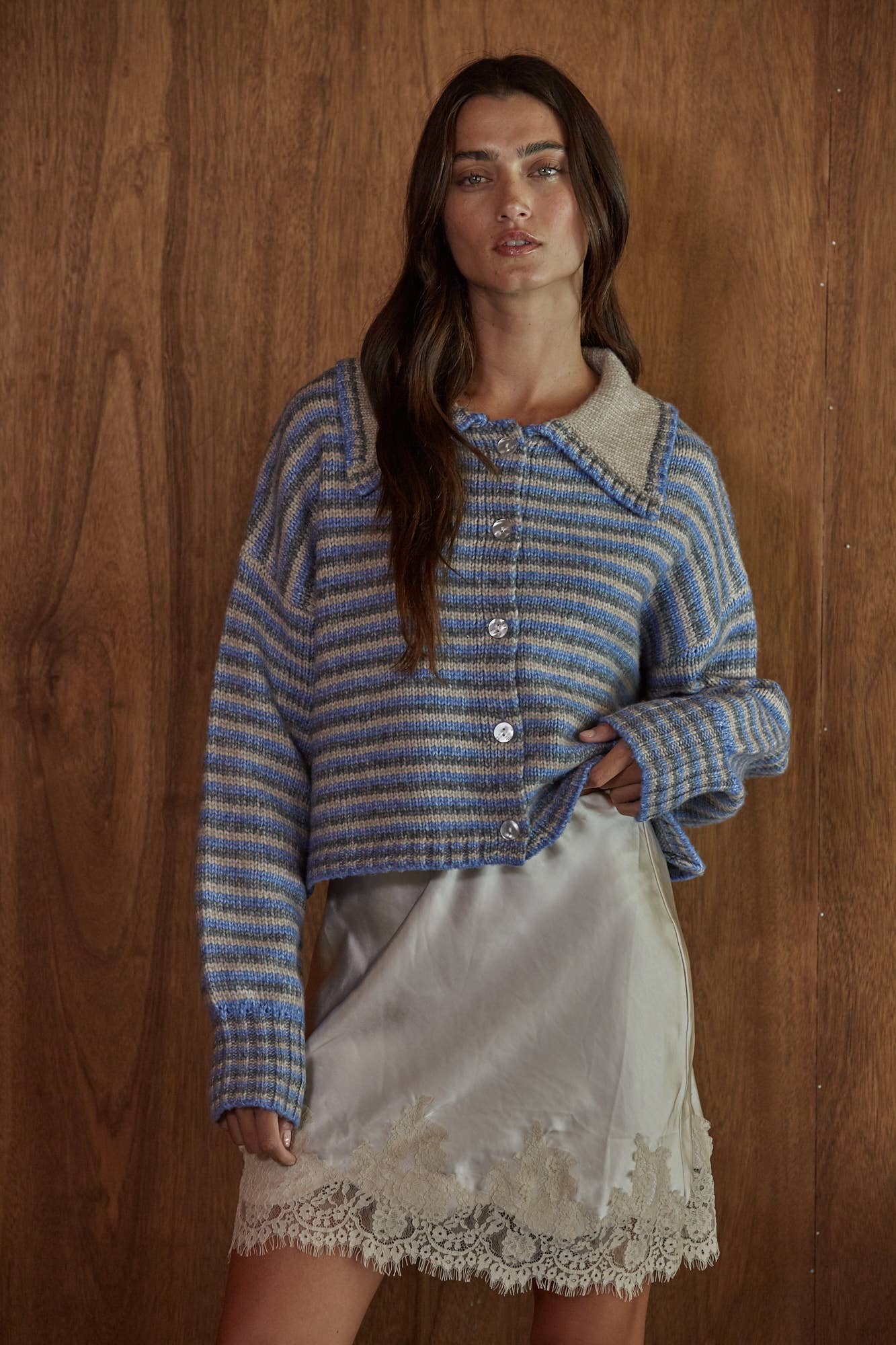 Striped Cardigan With Collar