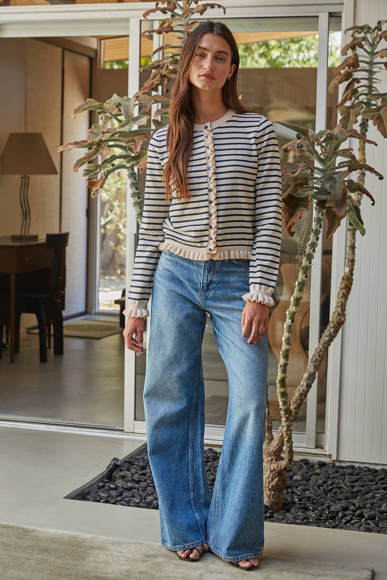 Knit Cardigan With Lettuce Trim