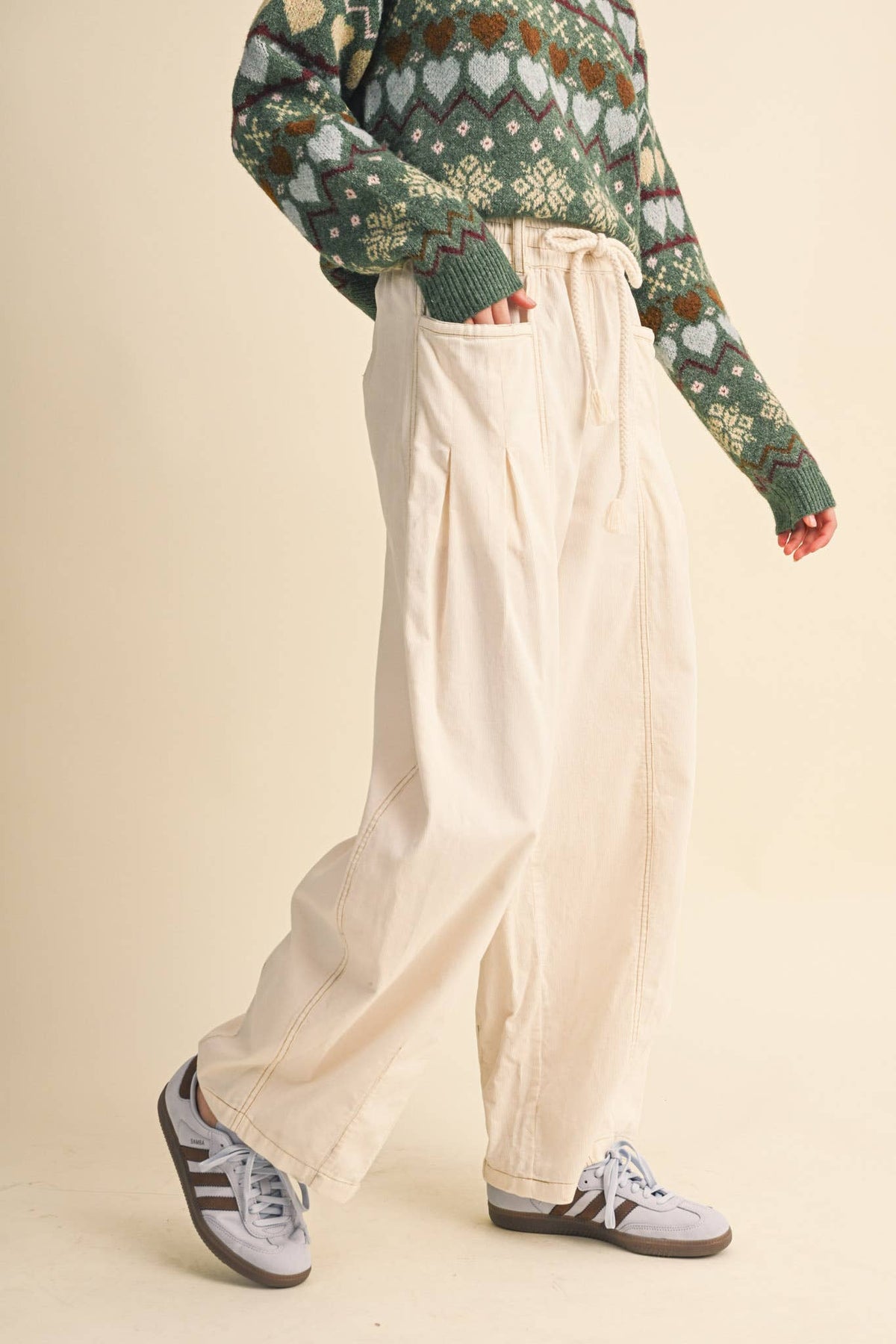 Washed Corduroy Pleated Barrel Pants