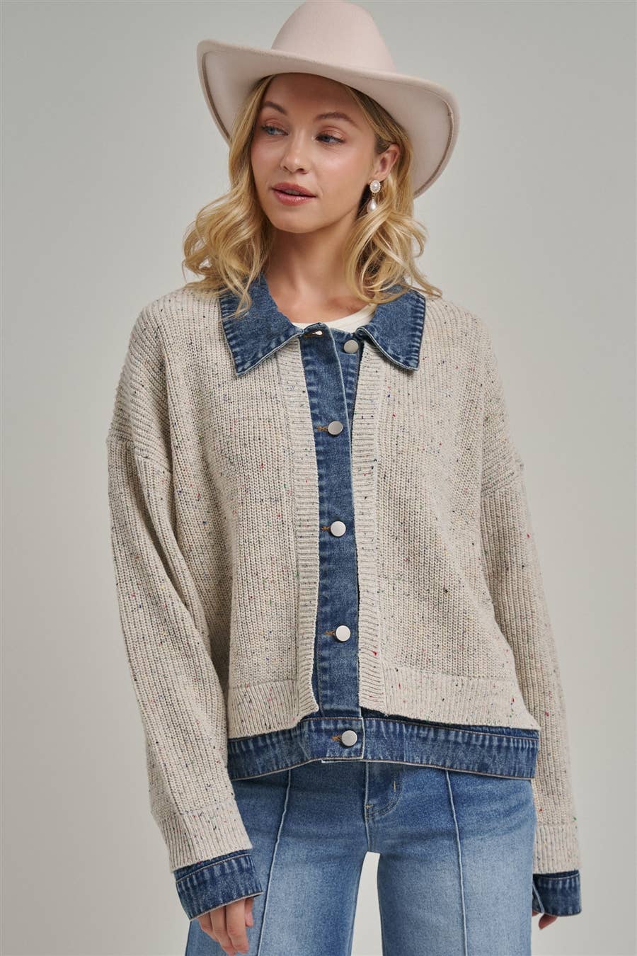 Sweater Jacket with Denim Trim
