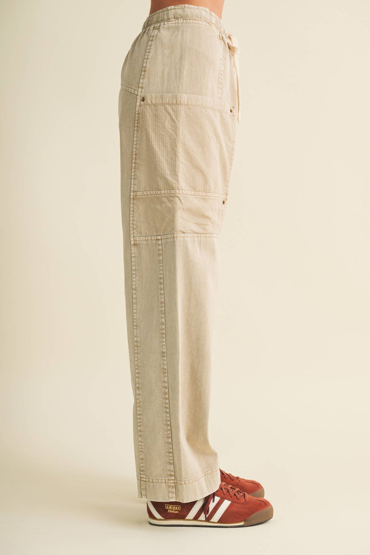 Drawstring Waist Wide Leg Utility Trouser