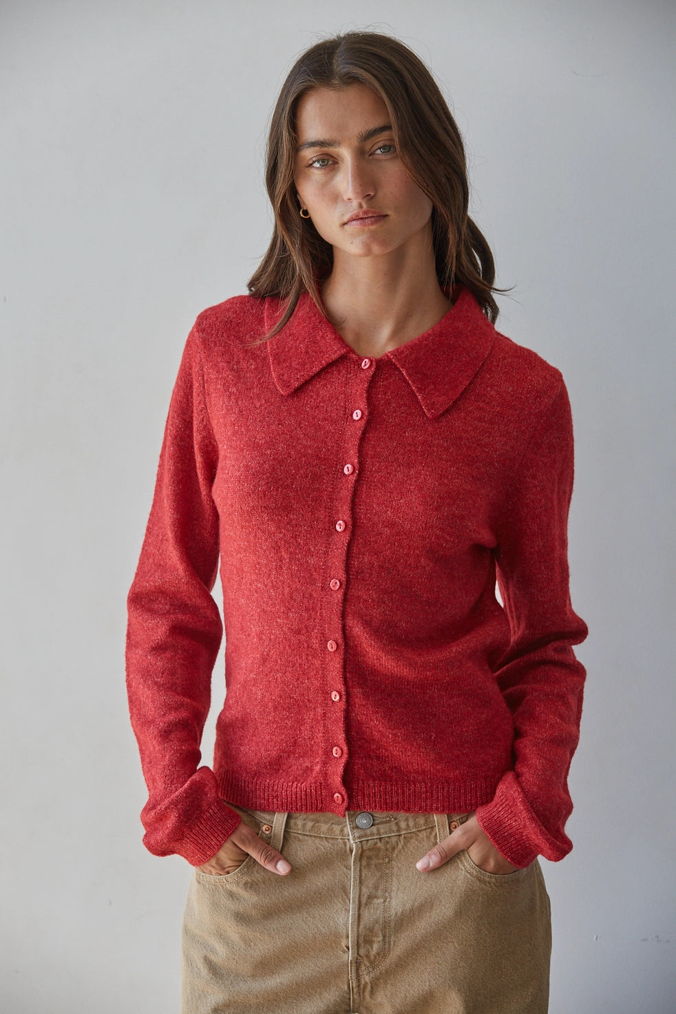 Button Down Collared Sweater Cardigan