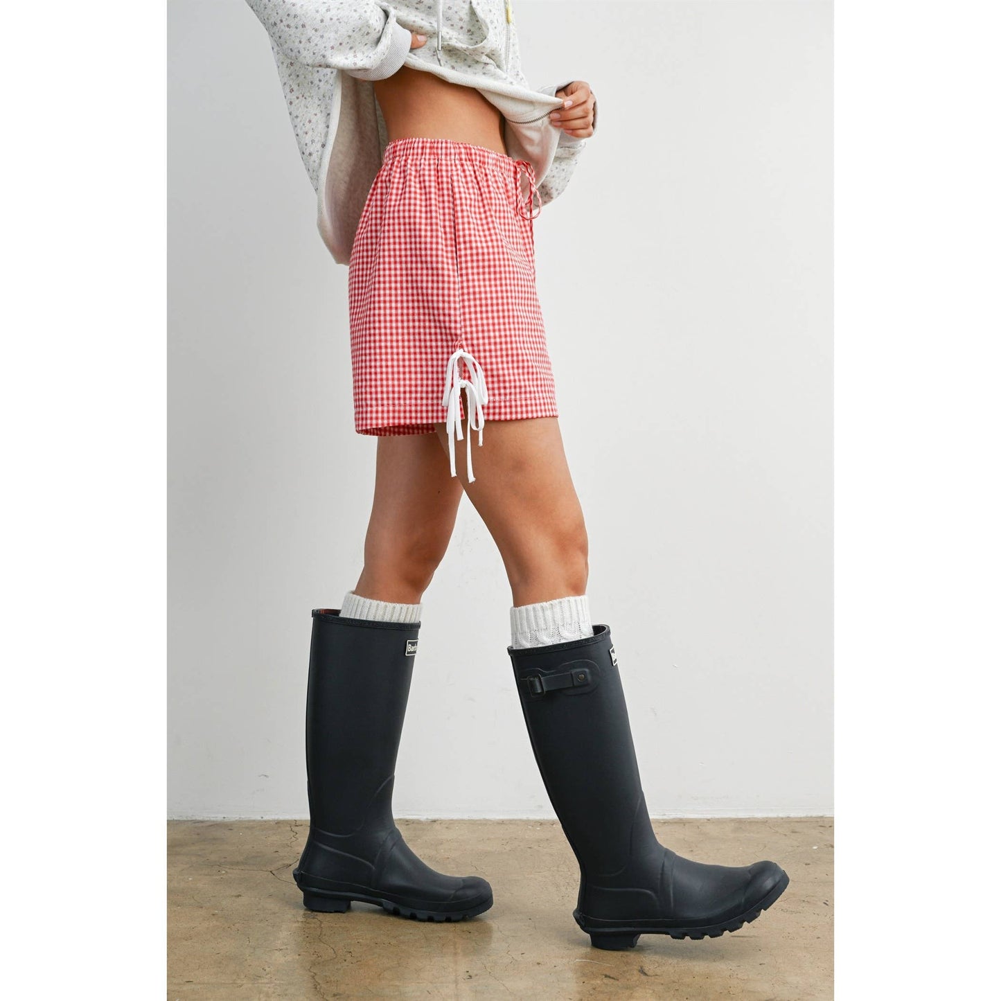 Women's Gingham Tie-Side Shorts- Navy & Red