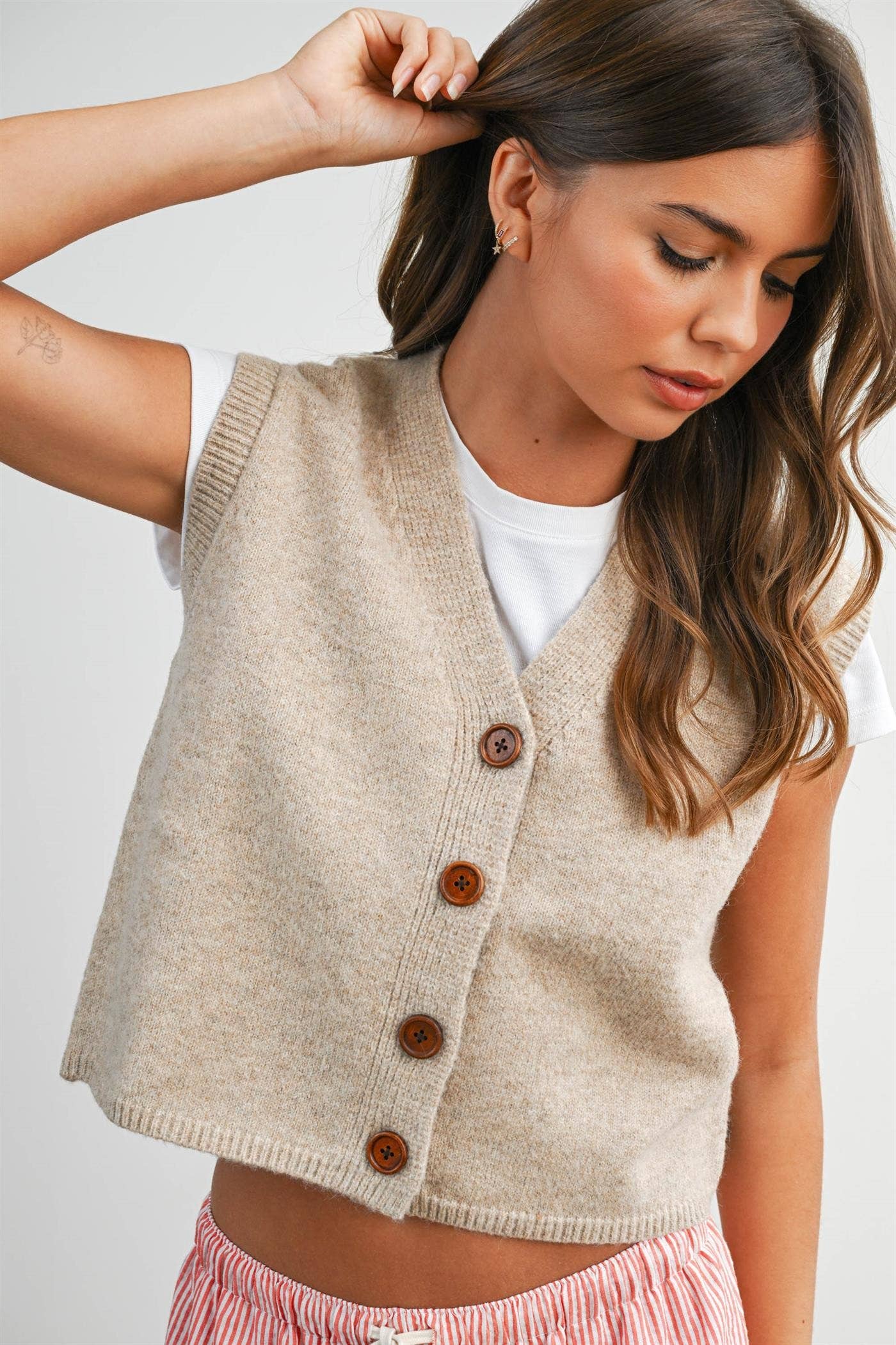 Button-Up Knit Sleeveless Sweater Vest
