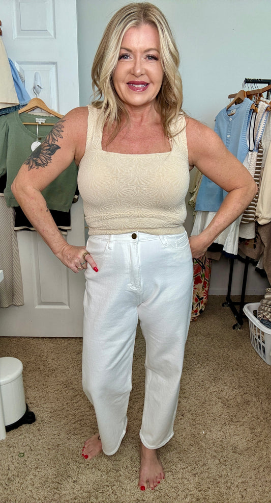 Tapered White Denim Pant