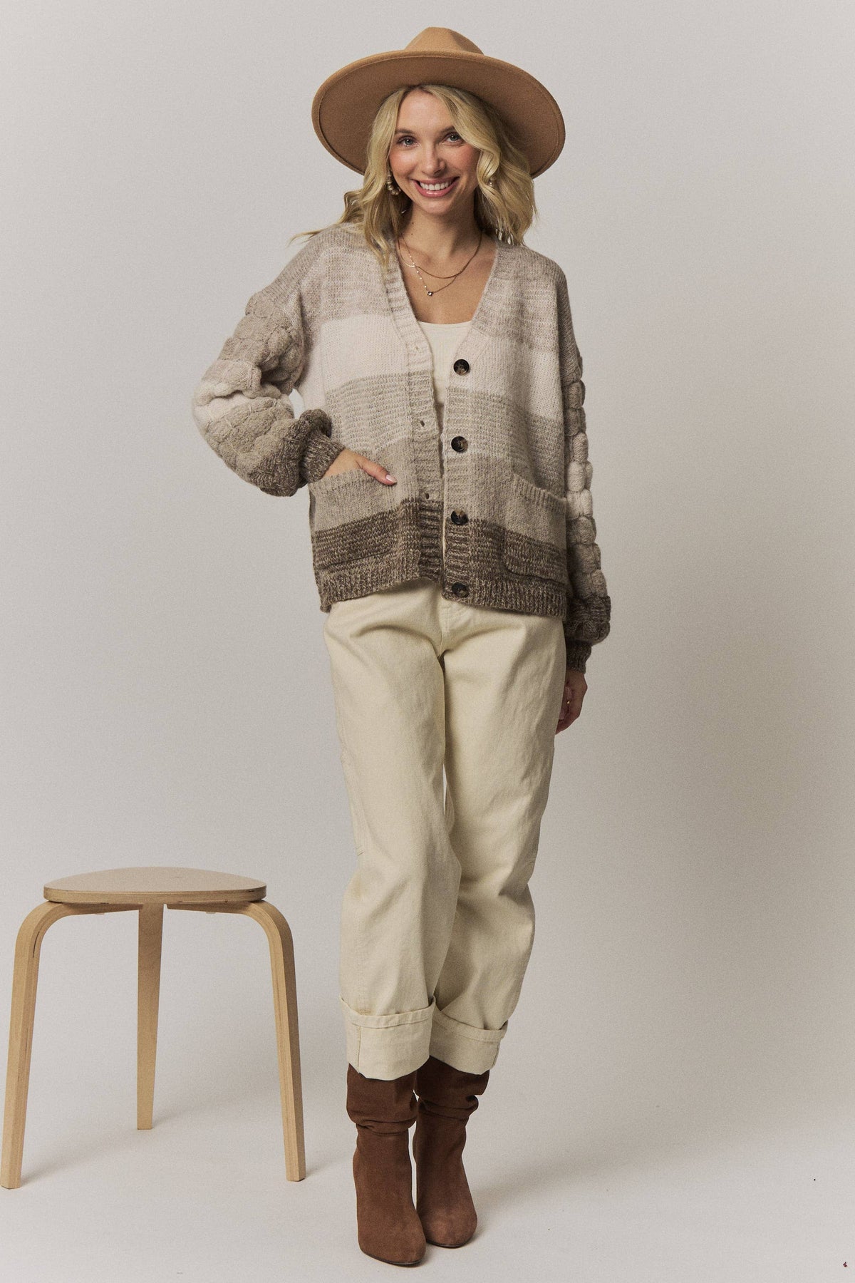 Bubble Sleeve Knit Cardigan