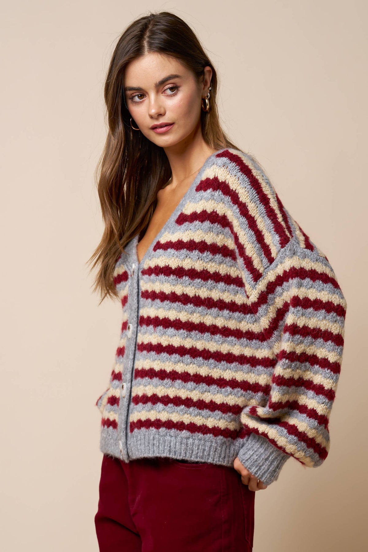 Relaxed Striped Button Down Cardigan