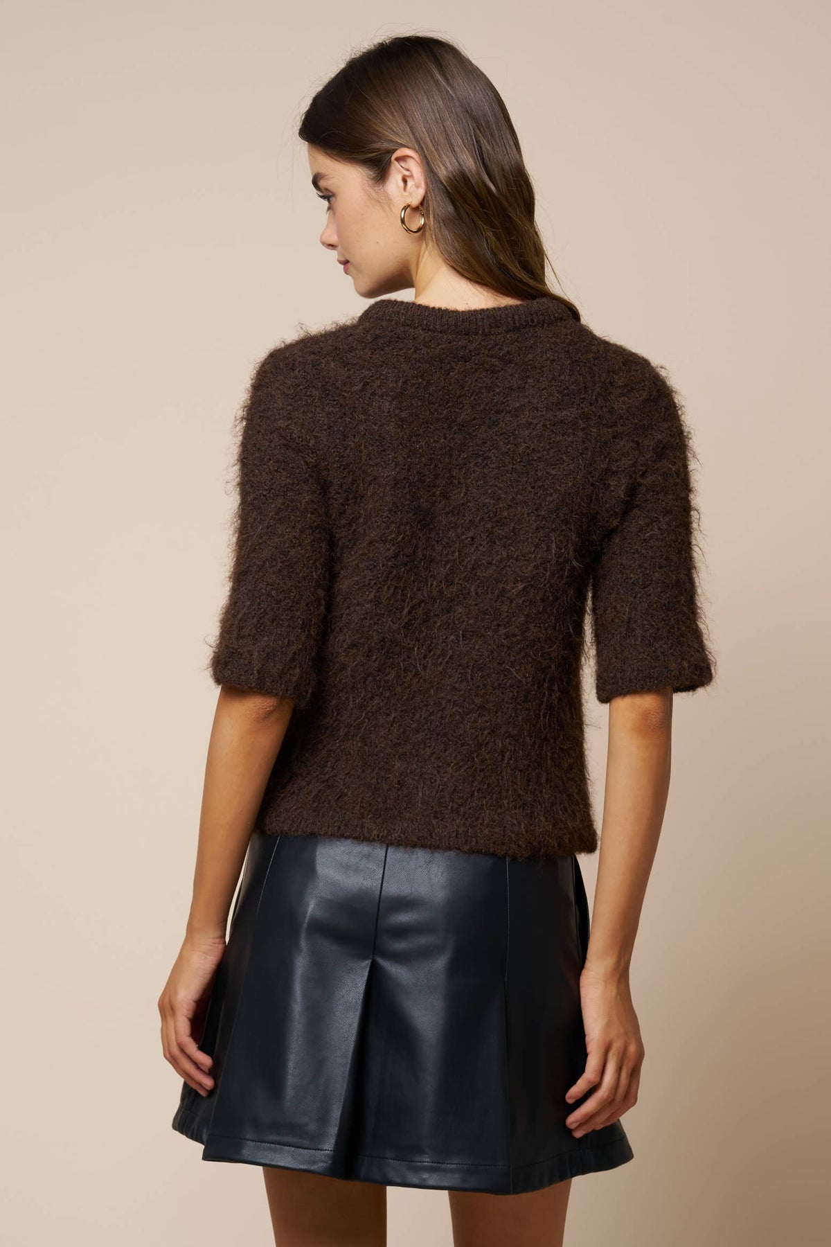 Leopard Scarf Tie Button-Down Sweater Top