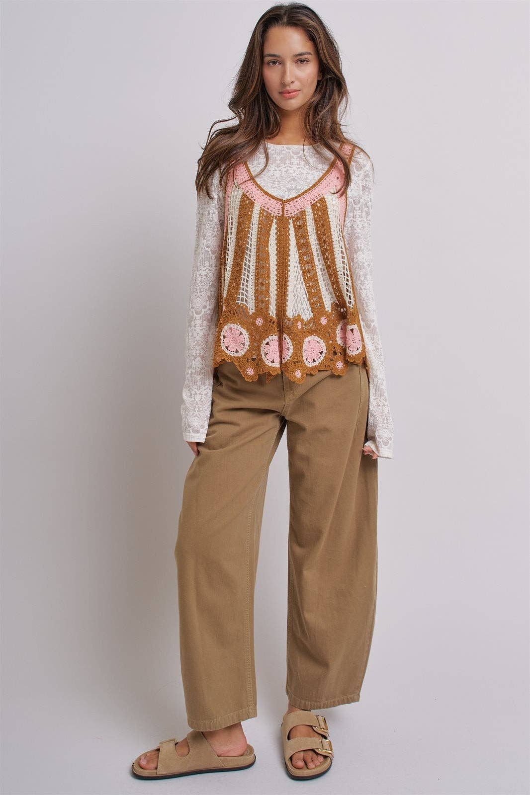 Cotton Barrel Leg High Rise Pants