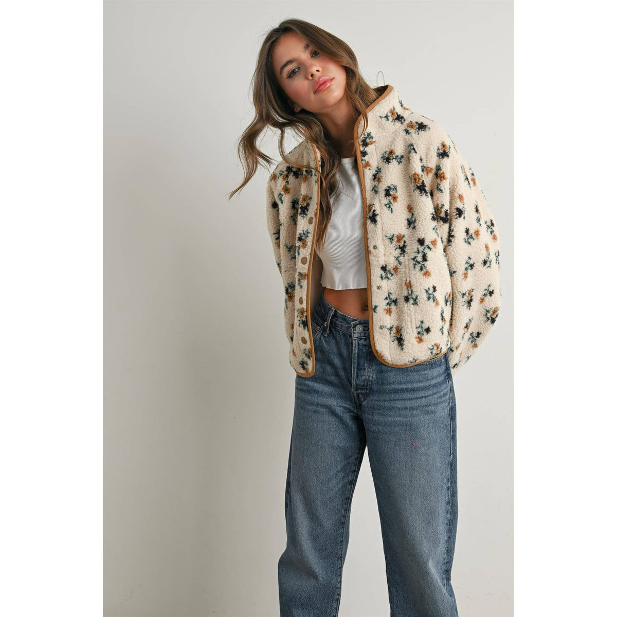 Floral Print Fluffy Fleece Jacket