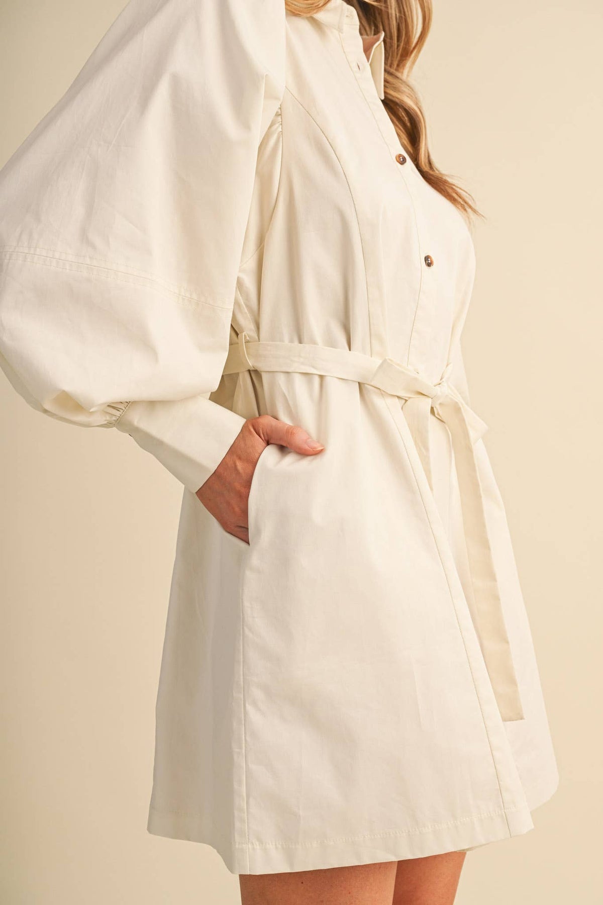 Button Down Belted Mini Dress- Off White or Red