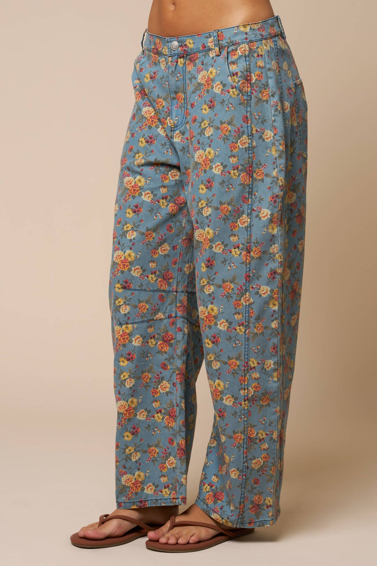 Floral Wide Leg Denim Pants