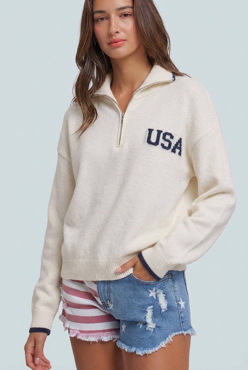 Americana Flag Quarter-Zip Knit Sweater