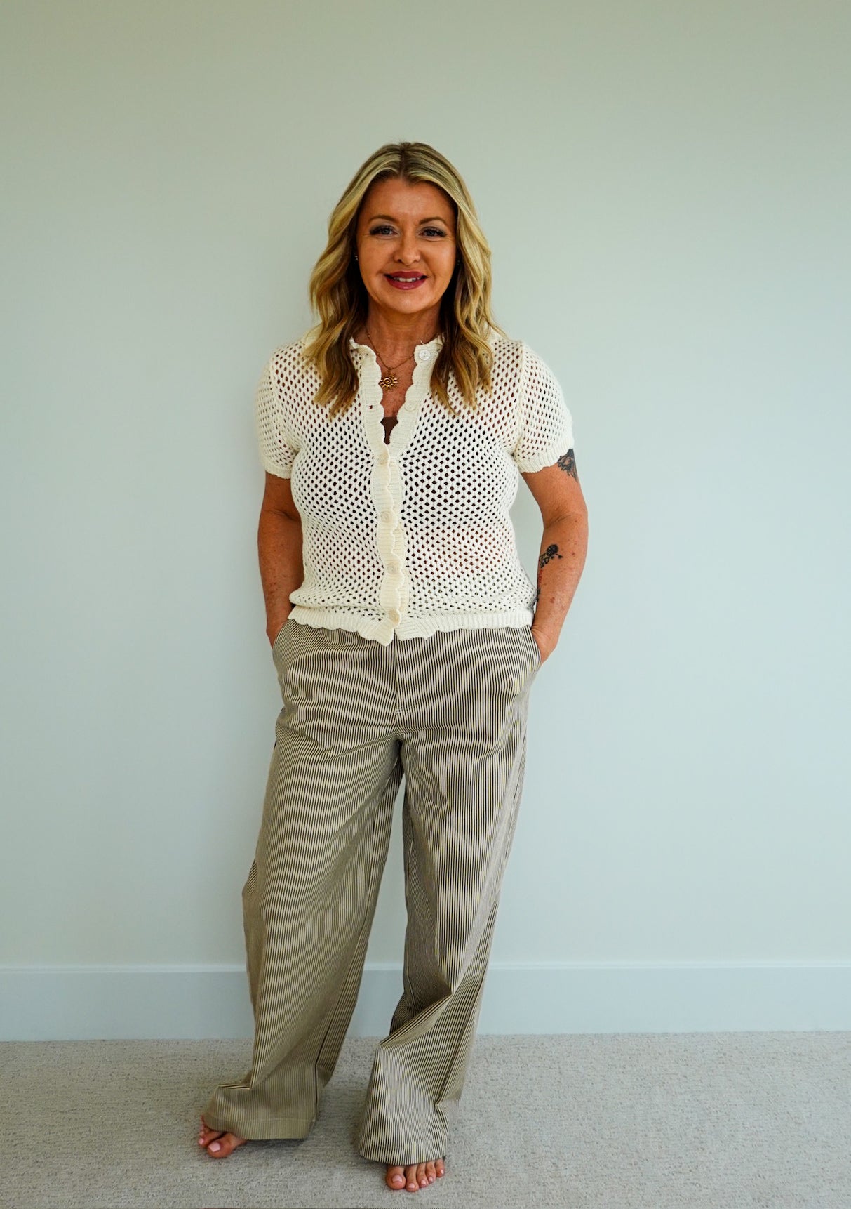 Collared Short Sleeve Crochet Top