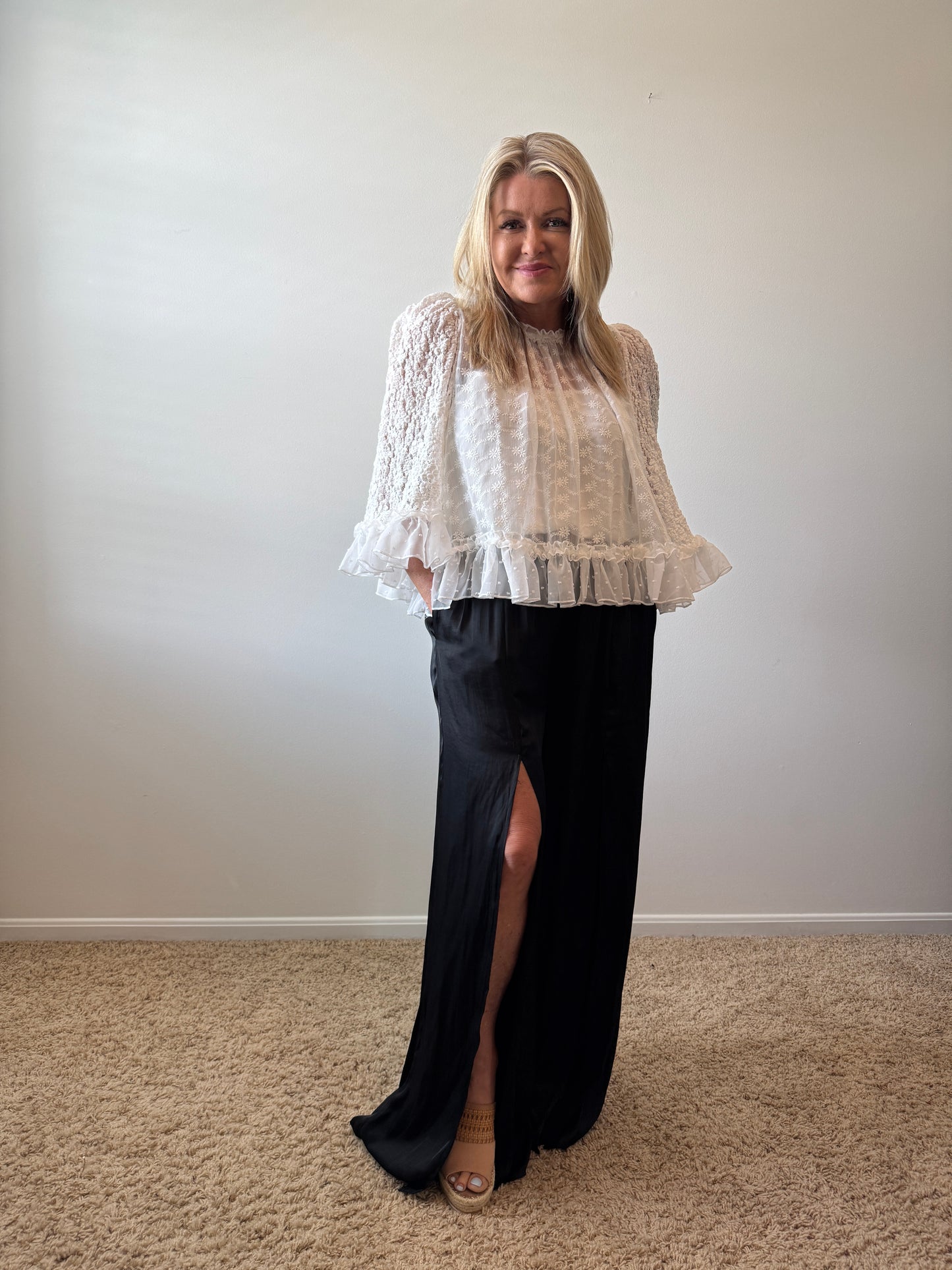Satin High Waisted Trousers With Front Silt